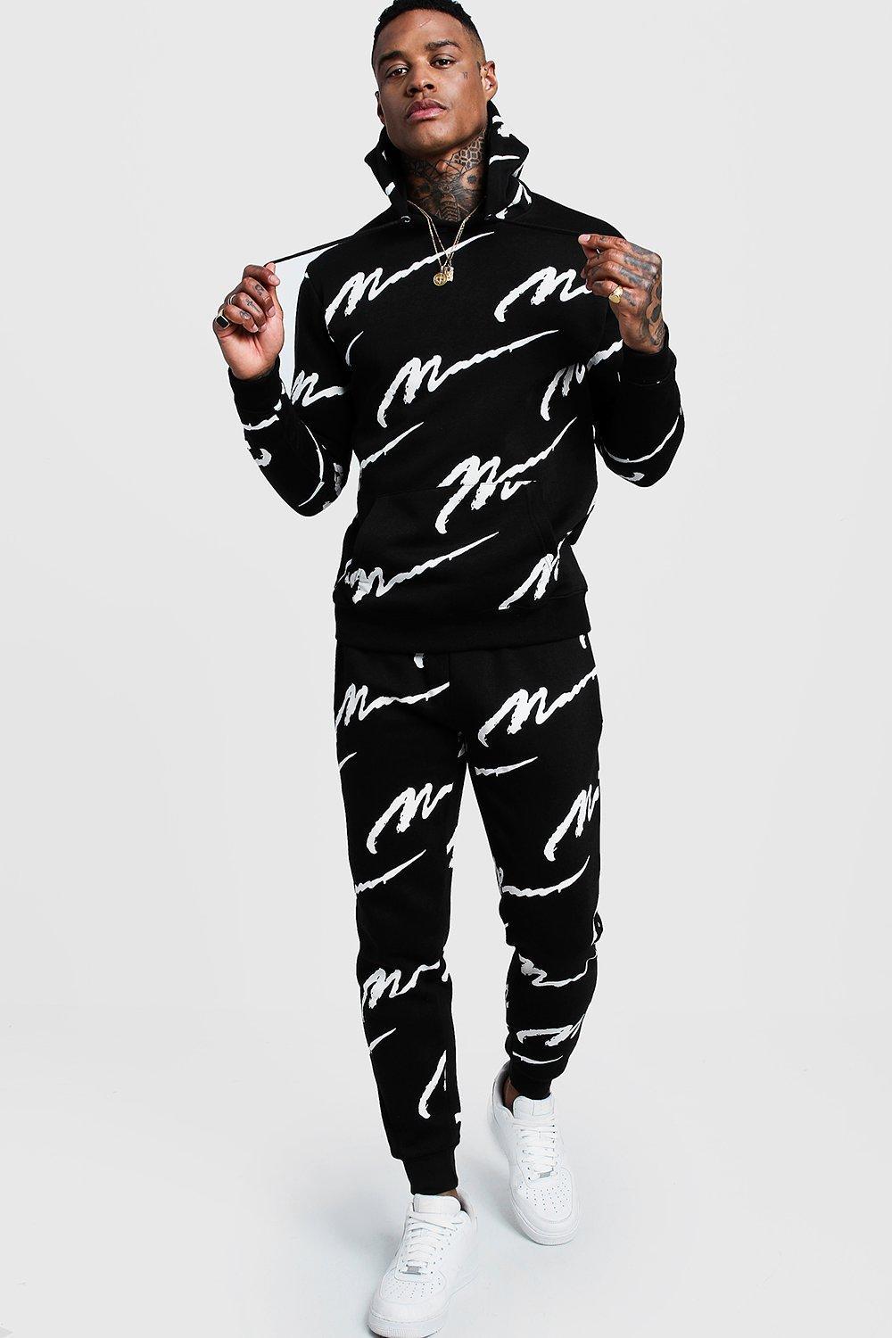 boohooman all over print hoodie