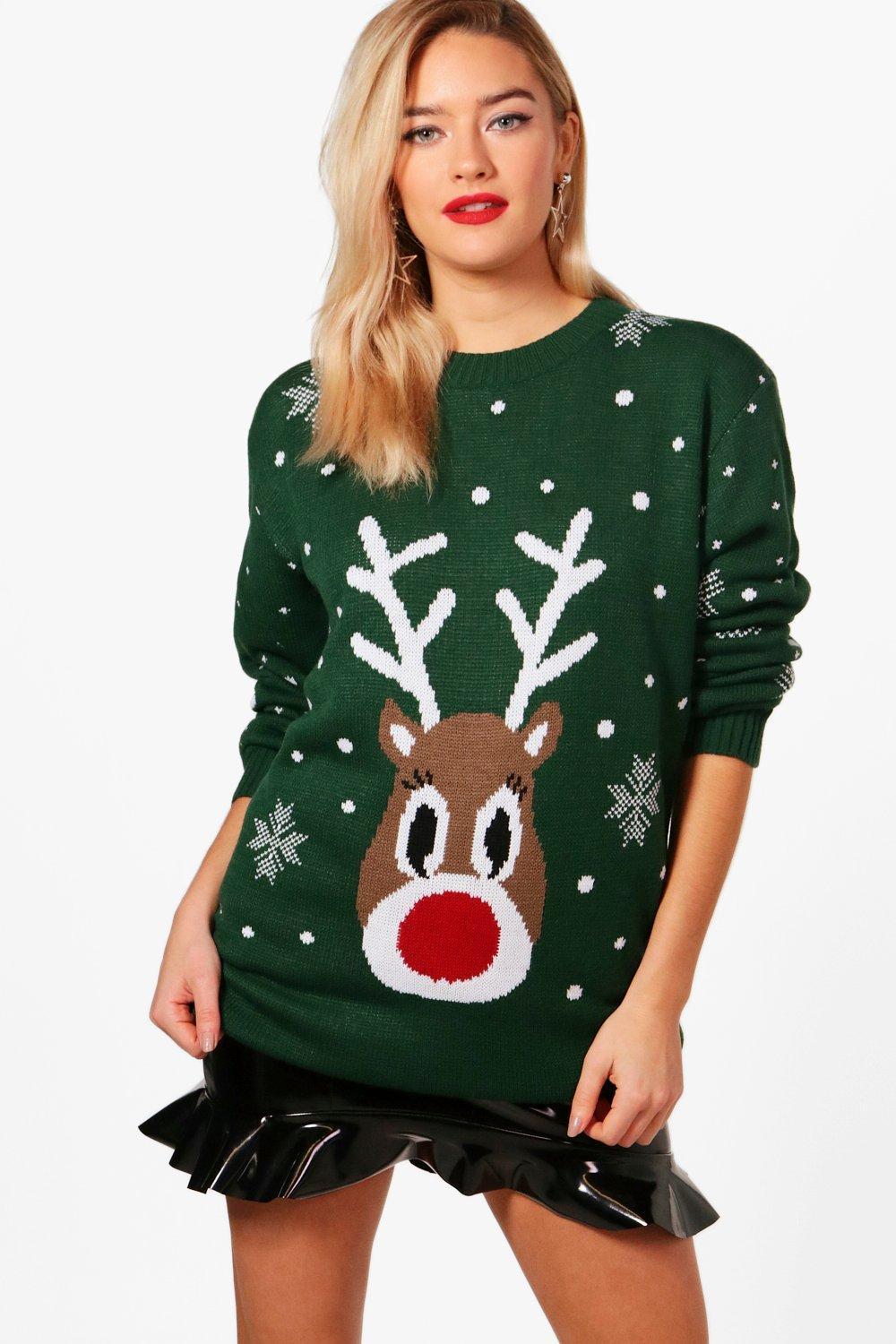 Boohoo Womens Snowflake Reindeer Christmas Sweater in Green - Lyst