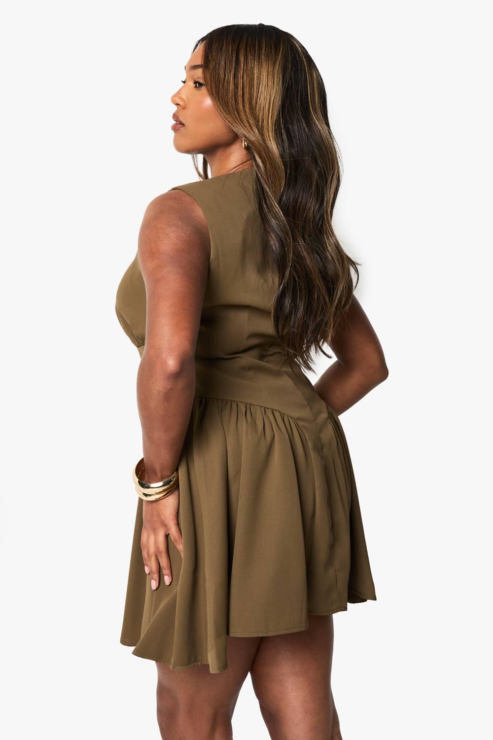 light brown skater dress Betty Asymmetric Mini Skater Dress (Brown)| Love Cherish