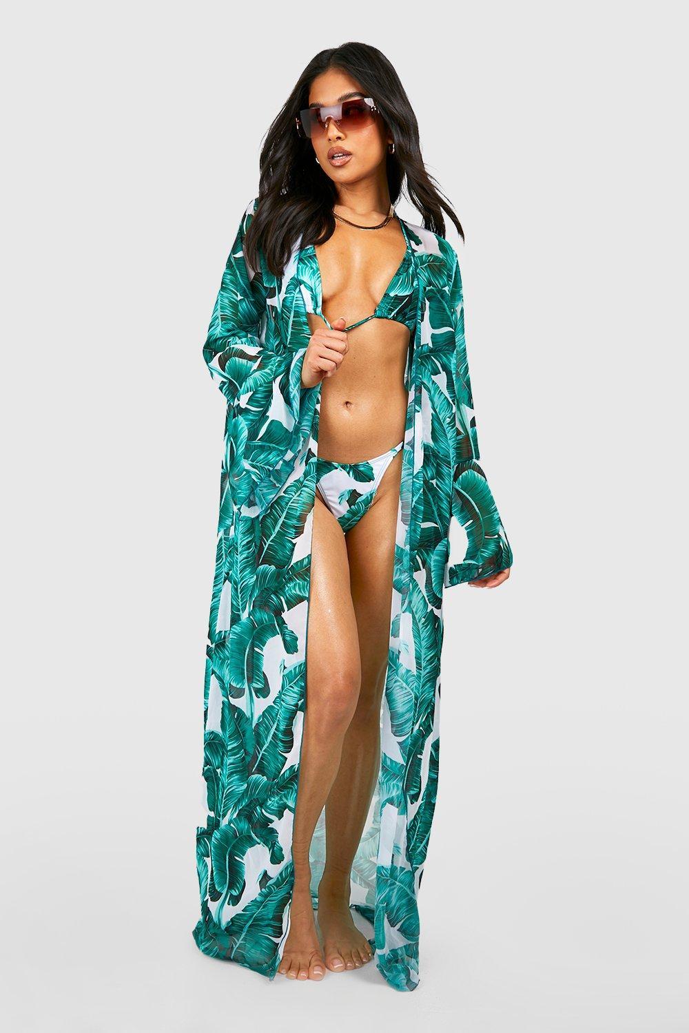 Vågn op Betjene Fremhævet Boohoo Petite Palm Print Bikini And Kimono Set in Blue | Lyst