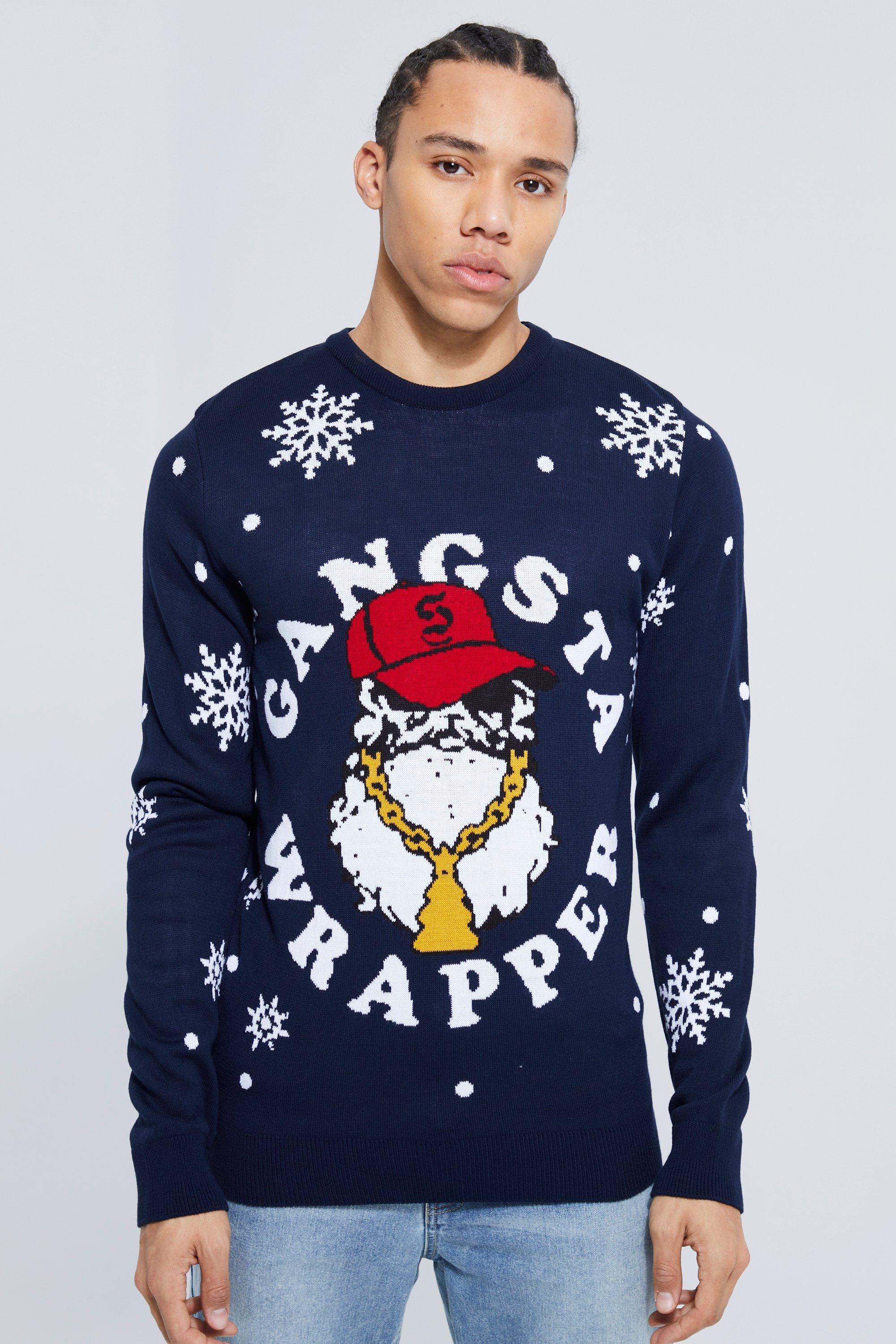 Boohoo Tall Gangsta Wrapper Christmas Sweater in Blue | Lyst