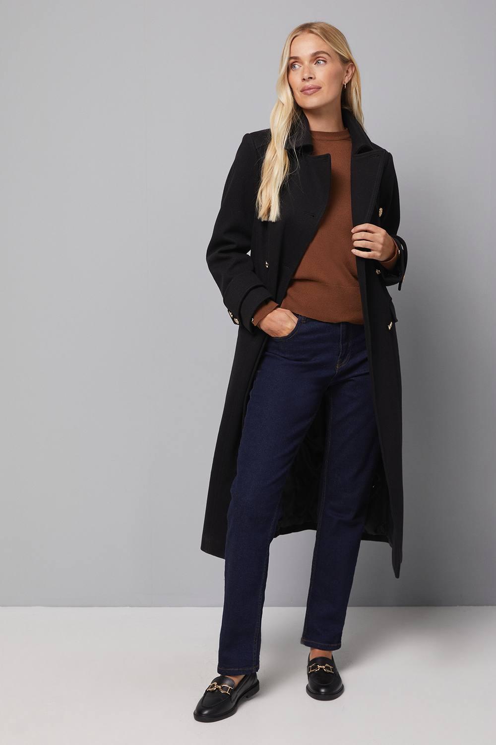 Military Style Boohoo Military Coat Petite Double Breasted