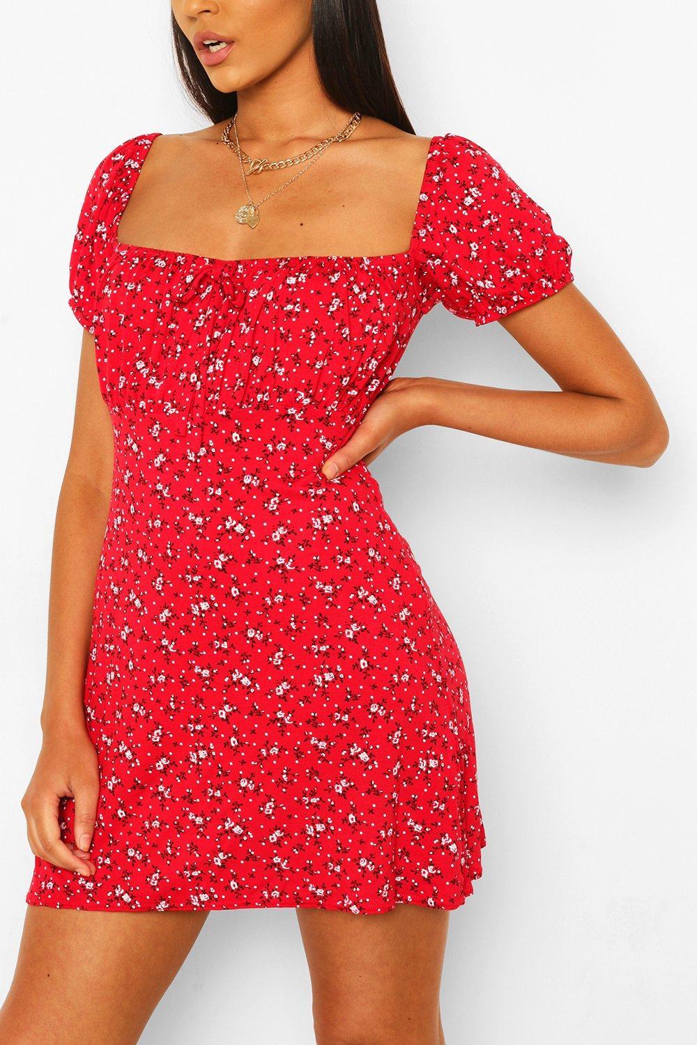 boohoo red floral dress