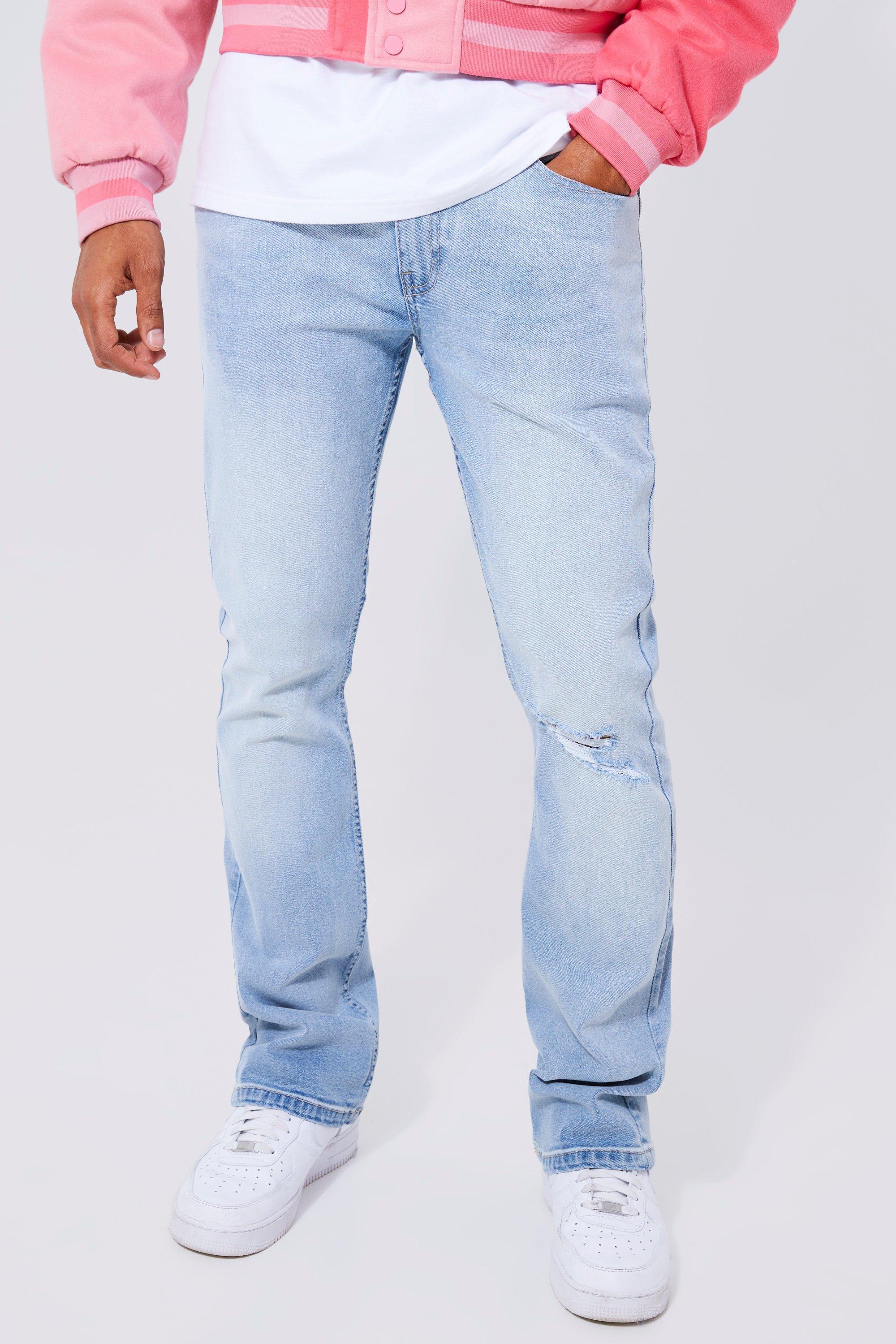 BoohooMAN Skinny Stacked Flare Jeans With Knee Rip in Blue for Men Lyst