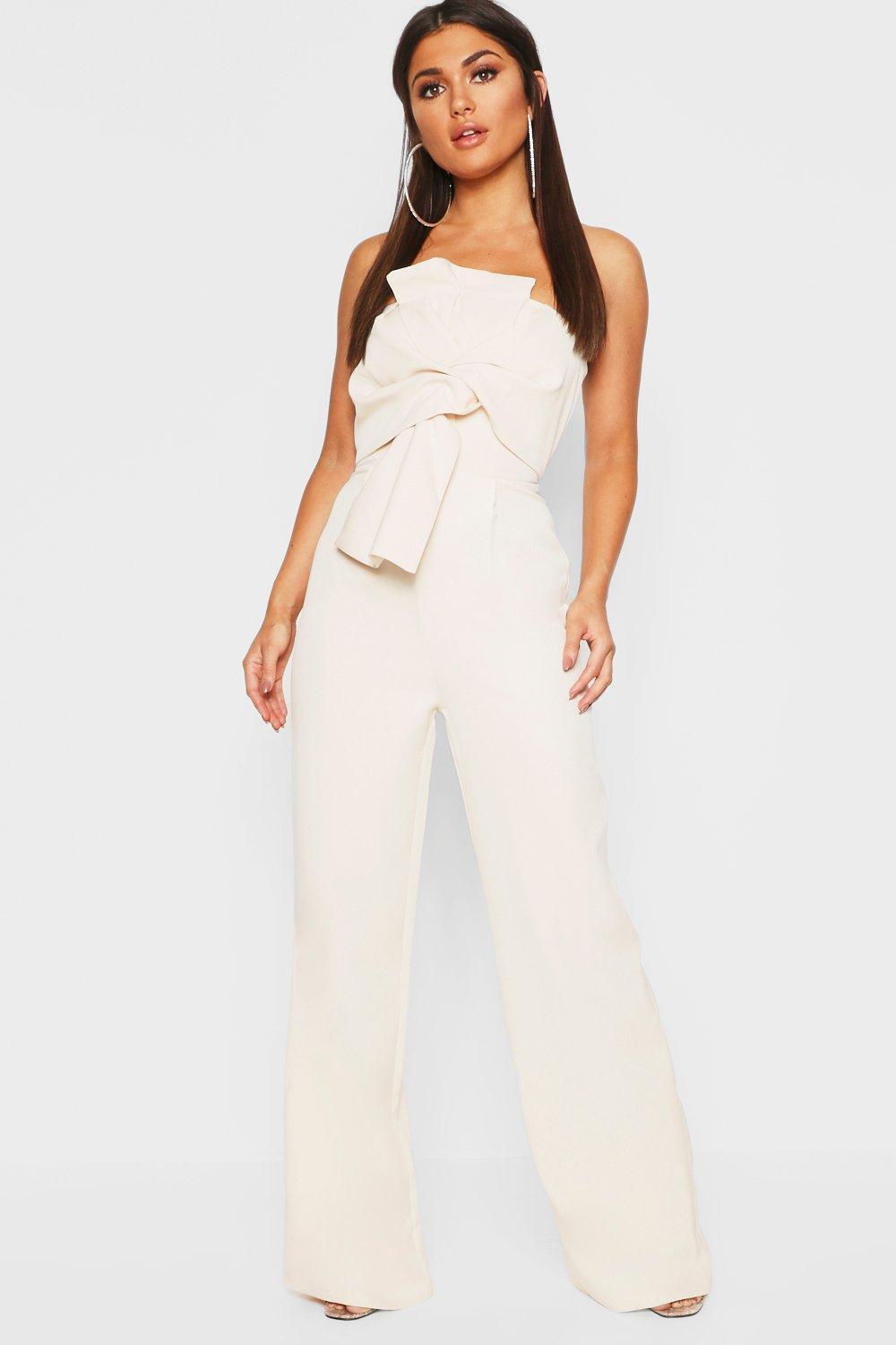Boohoo Synthetic Boutique Bow Front Jumpsuit in Ivory (White) Lyst