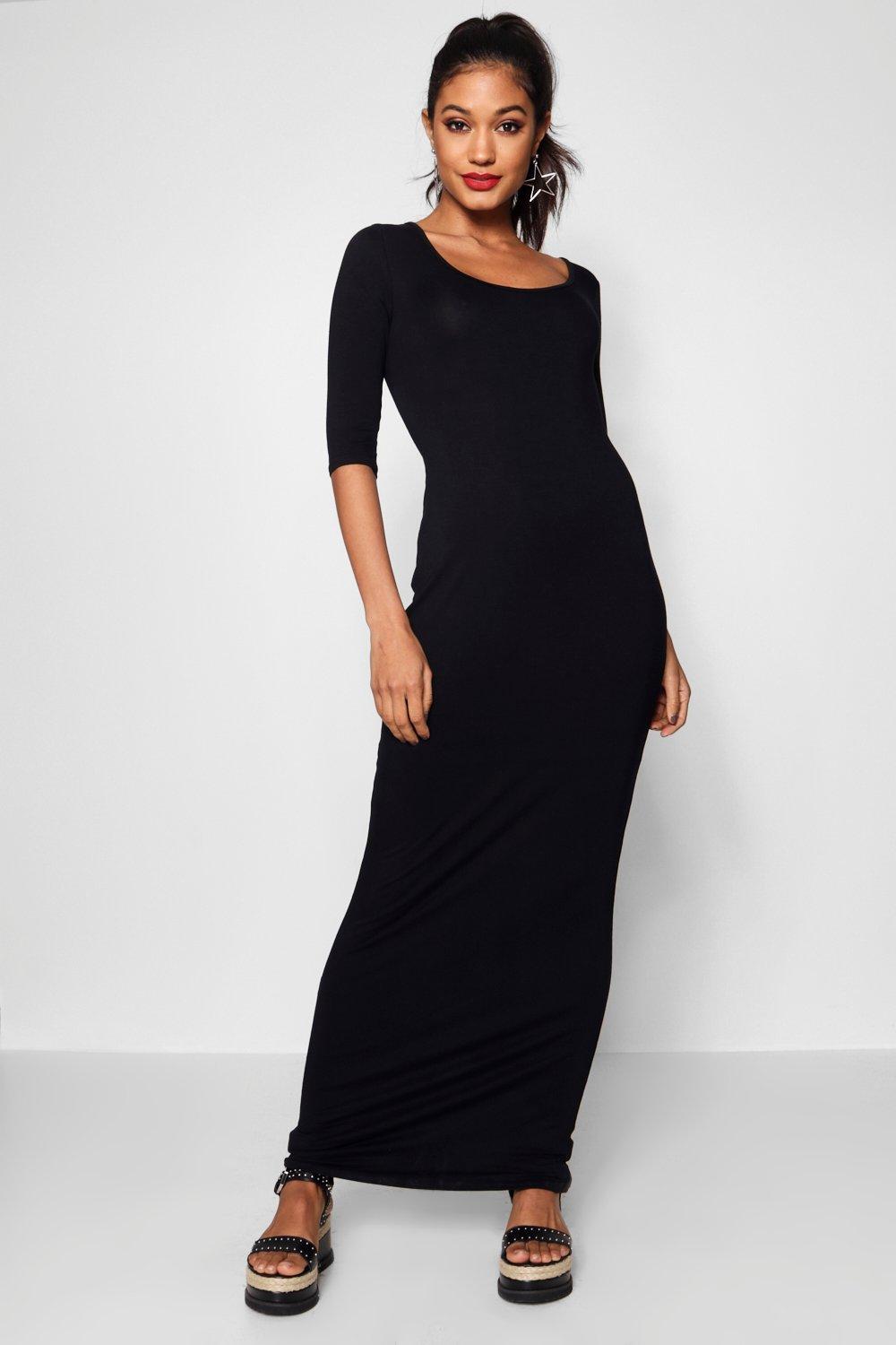 Scoop Neck Maxi Dress with Sleeves