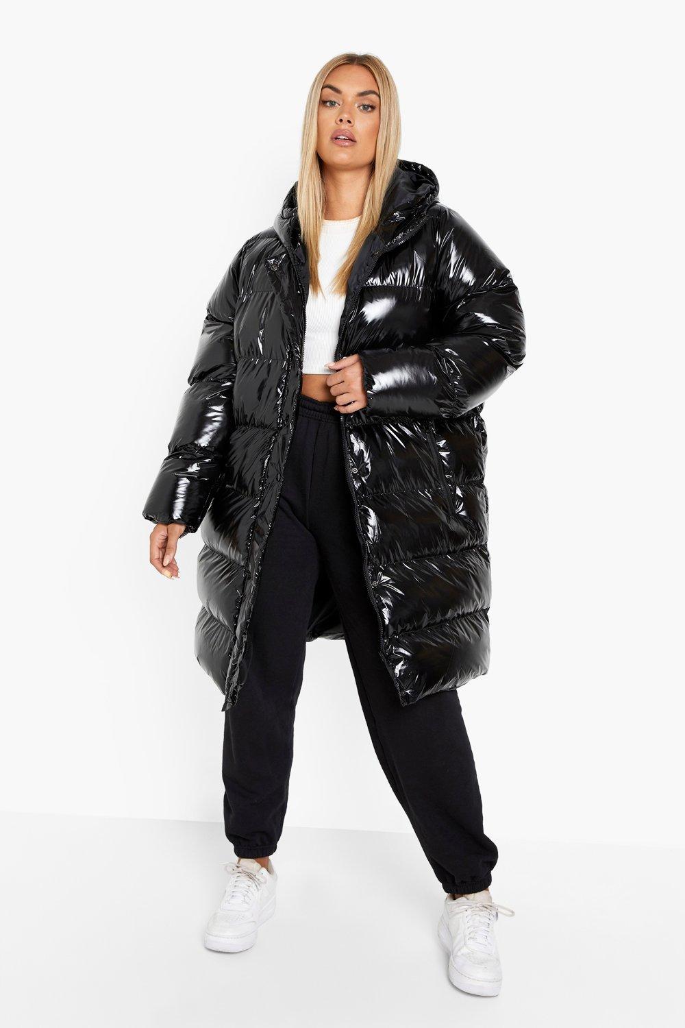 high shine longline padded coat