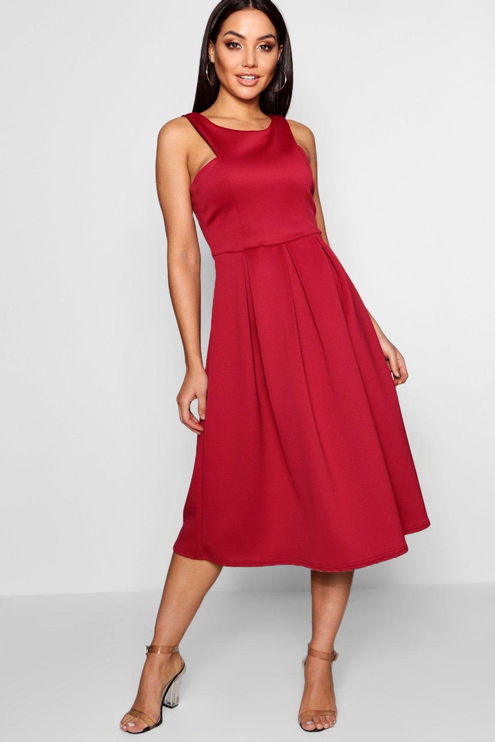 scuba cutaway neckline midi dress