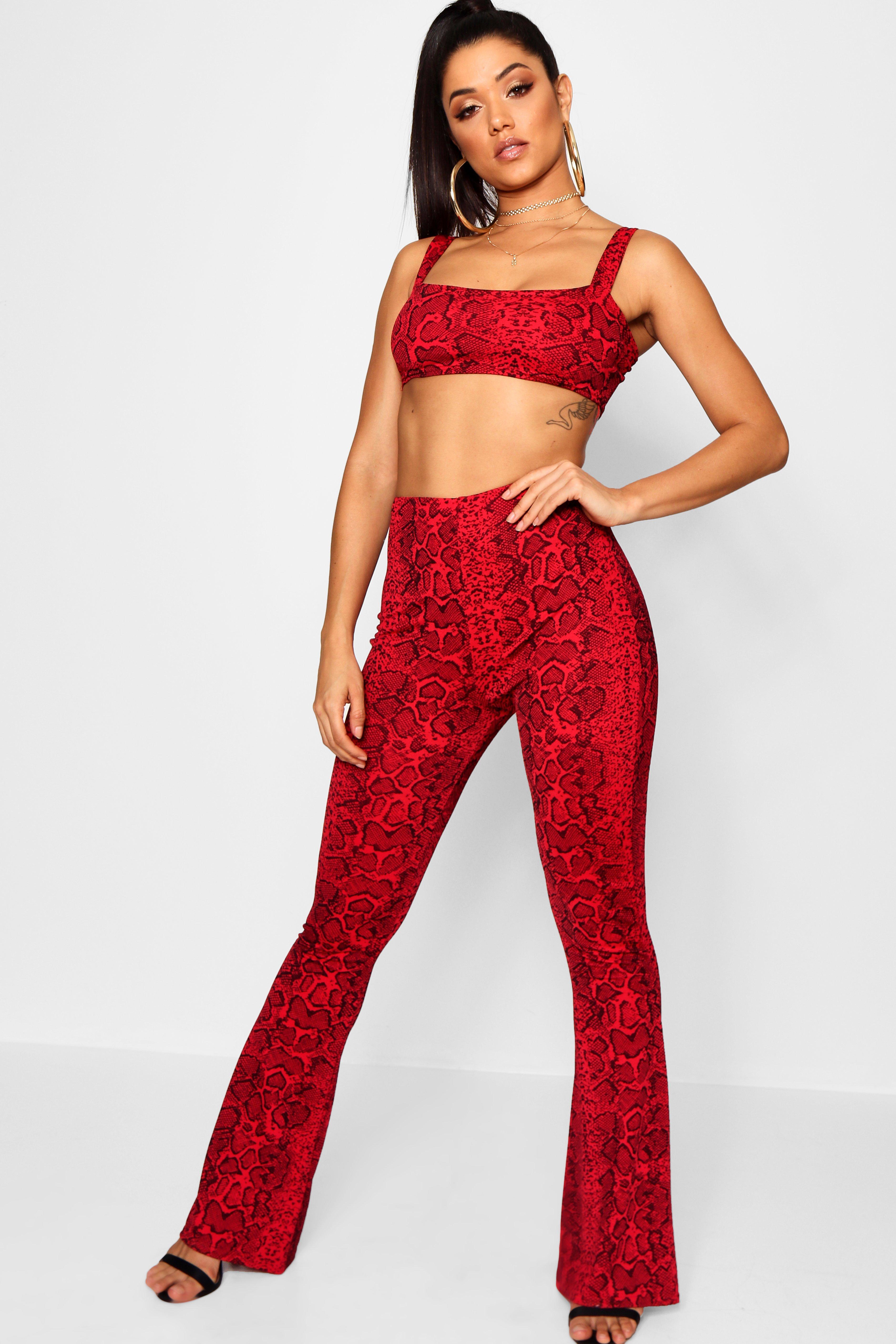 snake print flare pants