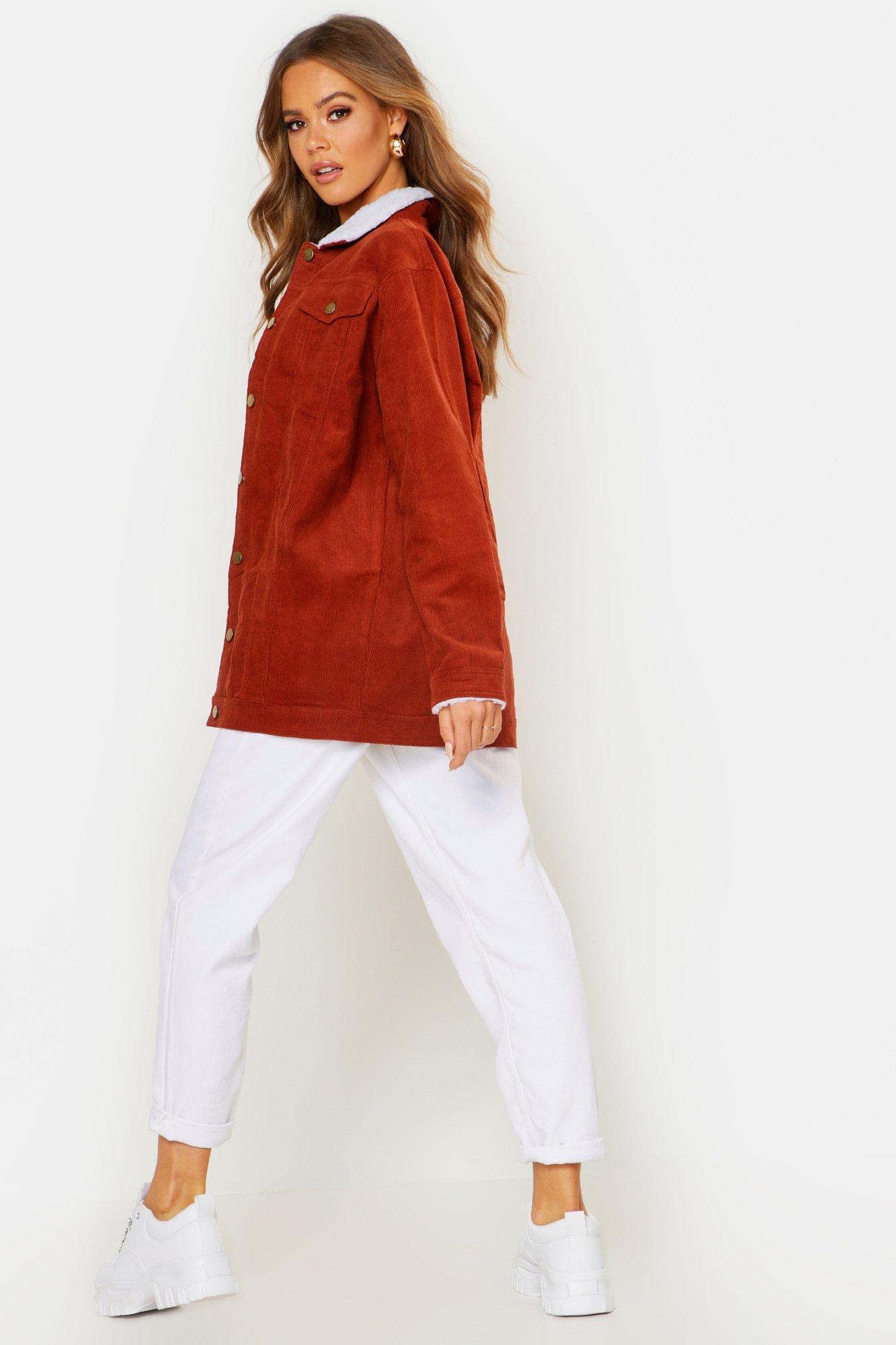 Boohoo Womens Long Line Cord Jacket in Orange Lyst