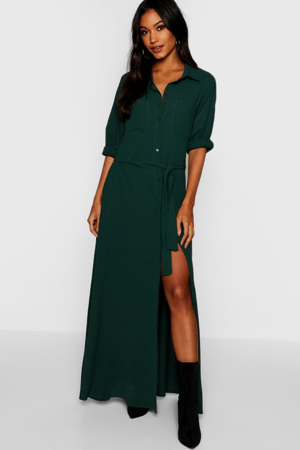 boohoo green shirt dress