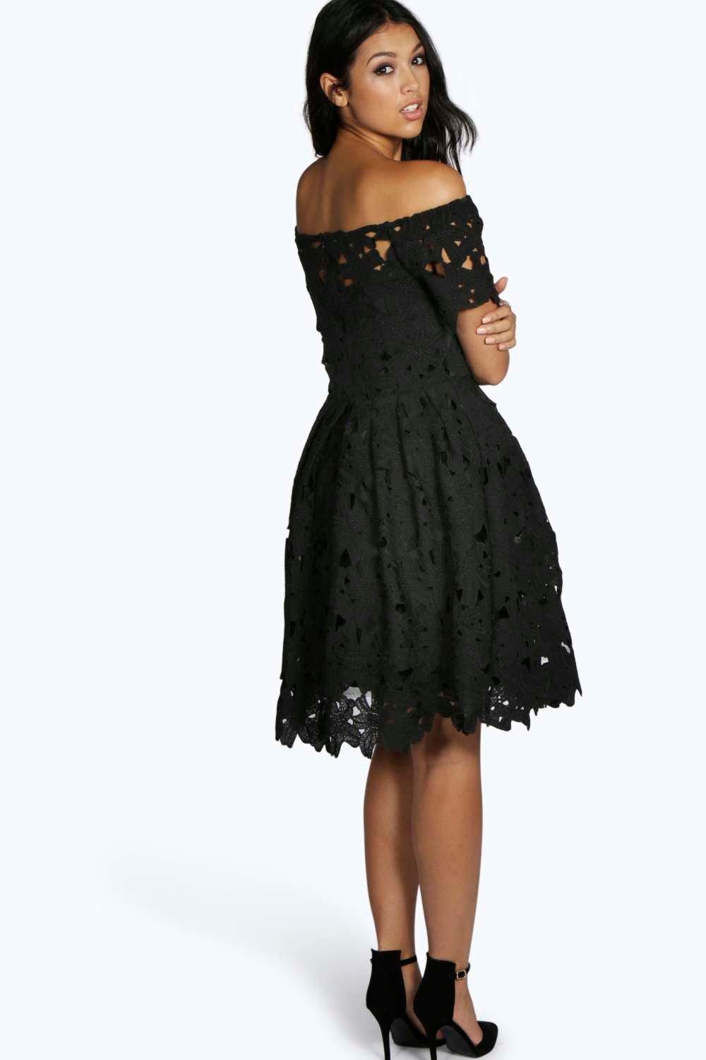 off shoulder lace skater dress