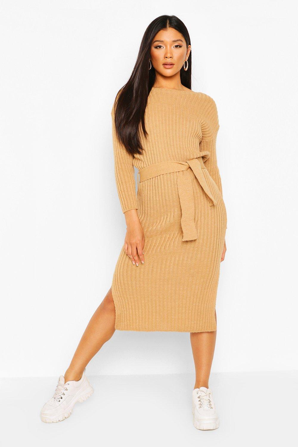 tie waist knitted midi dress