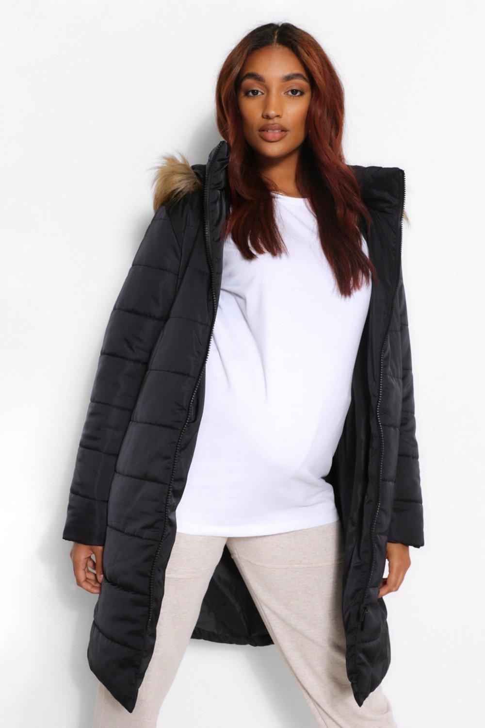 faux fur maternity coat