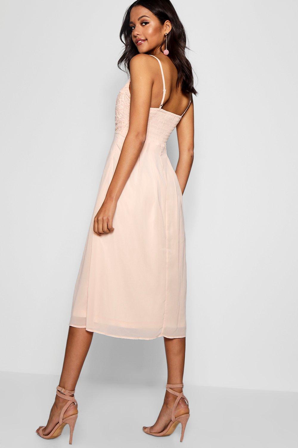 crochet lace top chiffon midi dress