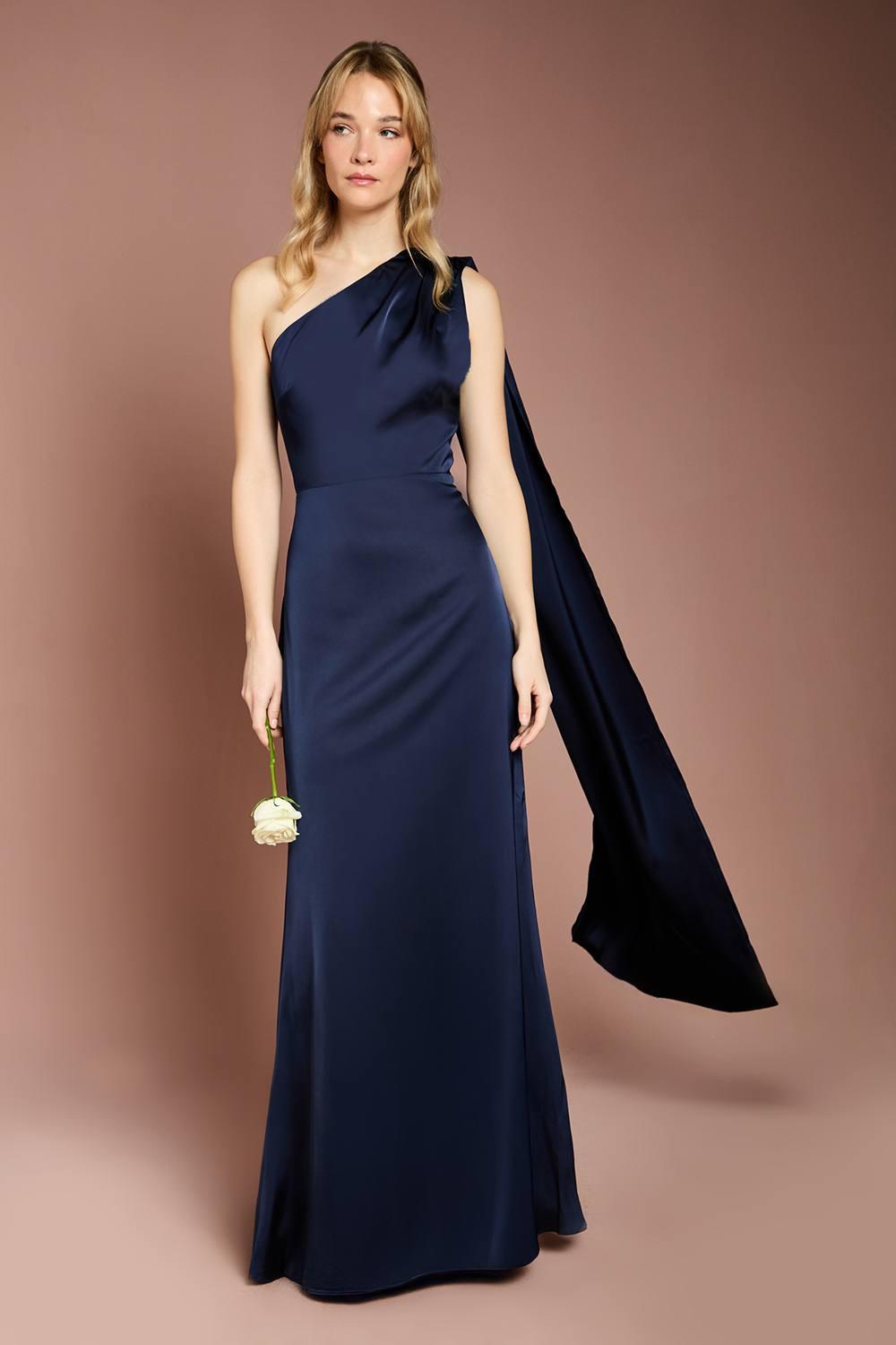Coast Honoured Drape One Shoulder Satin Maxi Bridesmaid Dress in Blue | Lyst