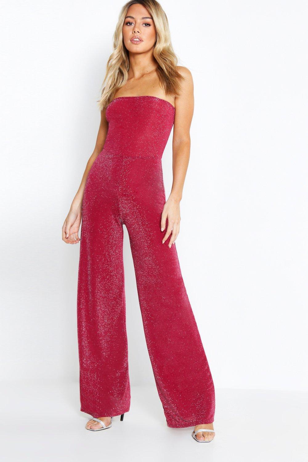 strapless wide leg sparkle jumpsuit