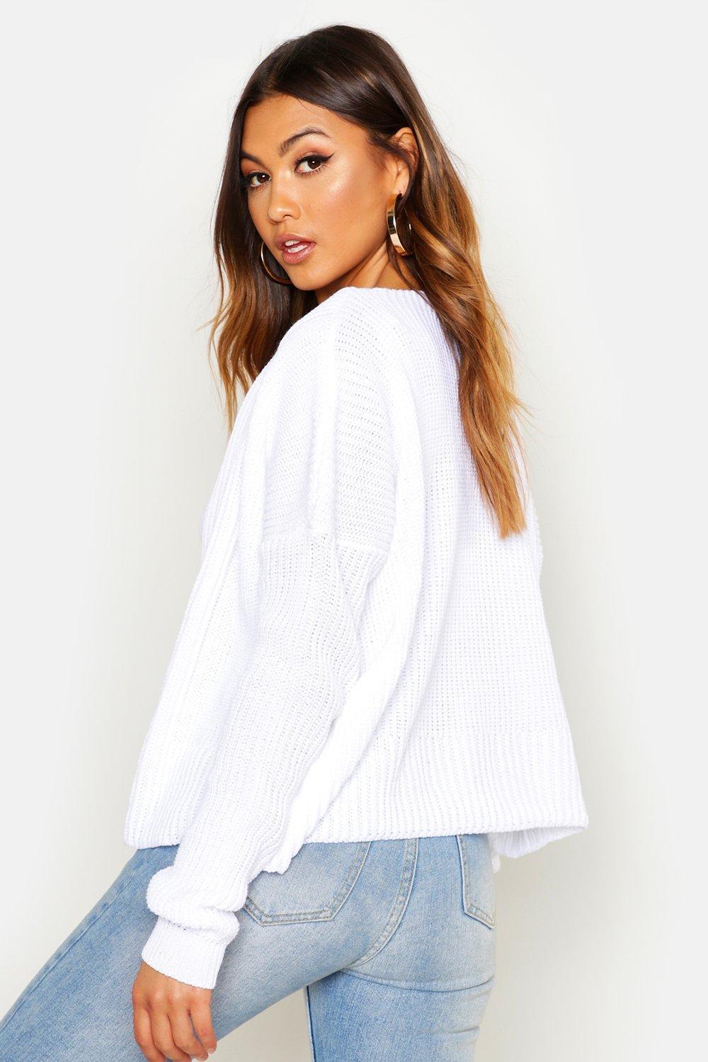 white oversized cropped cardigan