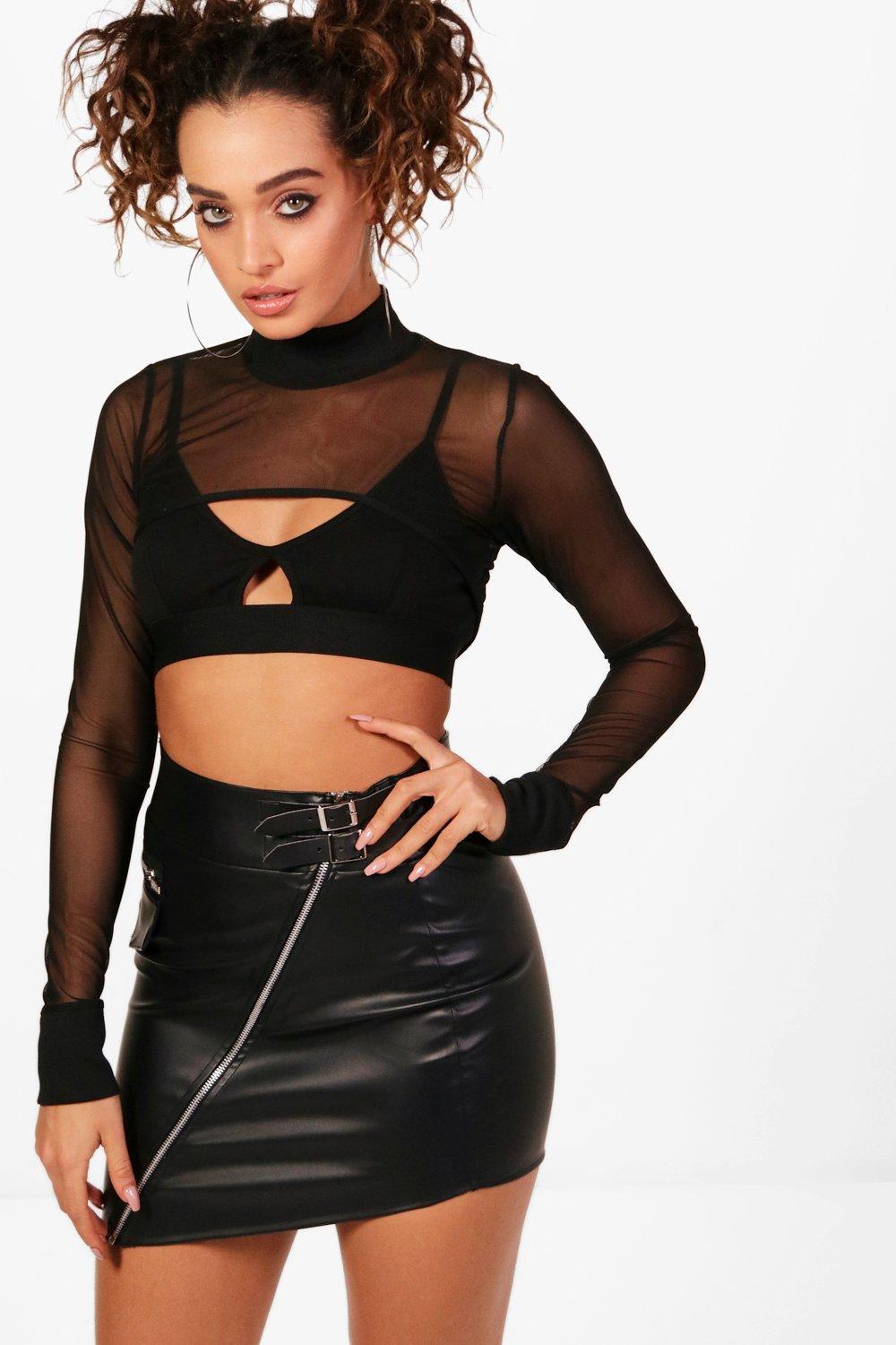 mesh long sleeve extreme crop top