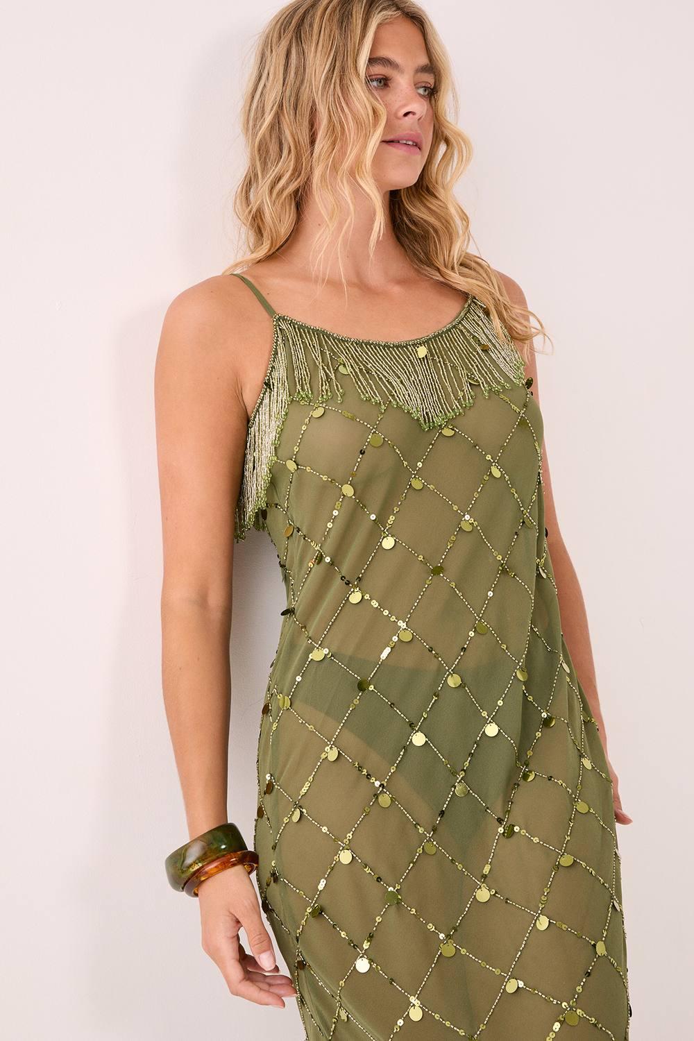 Nasty Gal Coin And Tassel Embellished Maxi Dress in Green | Lyst