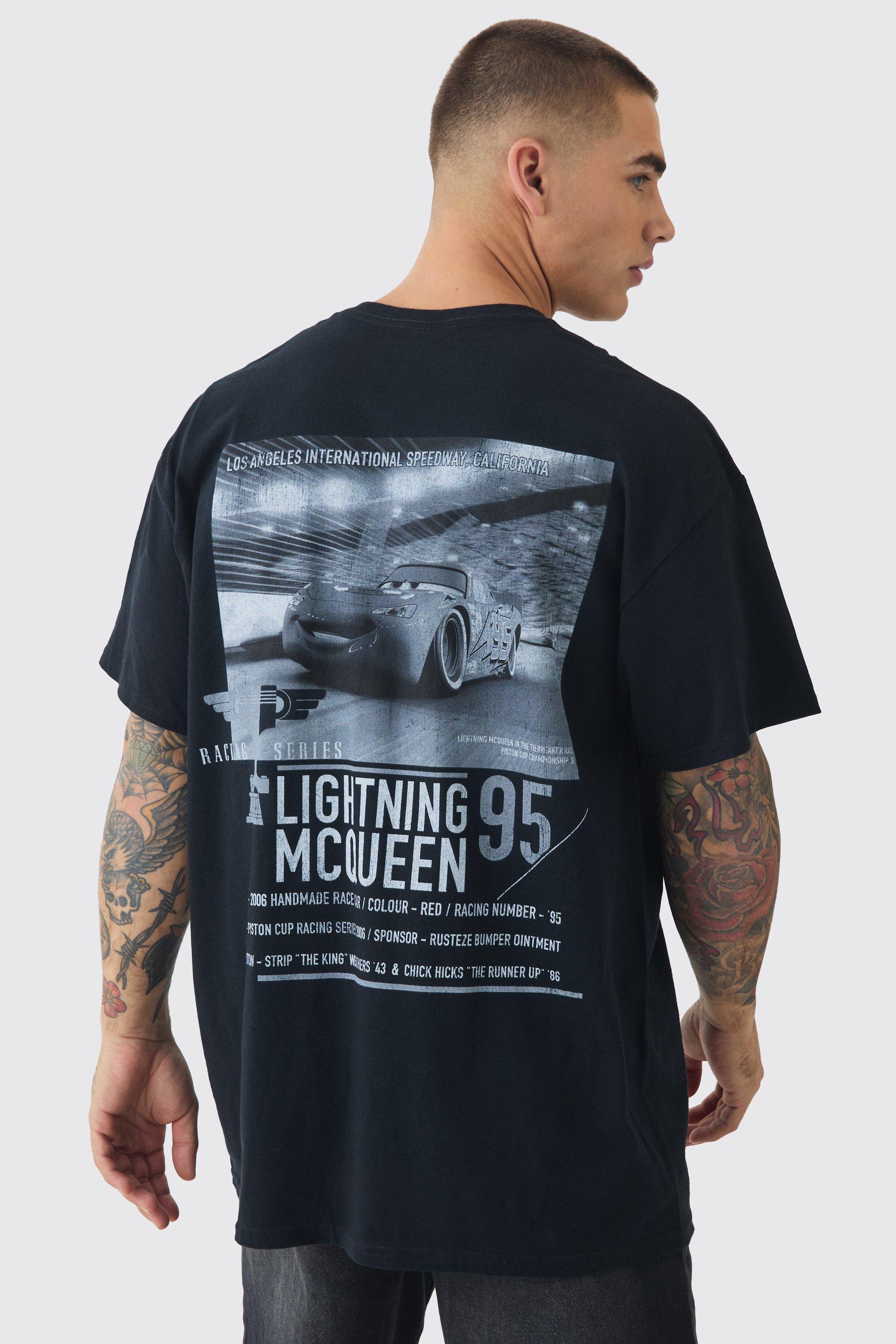boohoo MAN★半袖 Disney Cars Lightning McQueen Tシャツ★黒★ Oversized Pixar Cars Lightning License T-shirt | boohooMAN USA