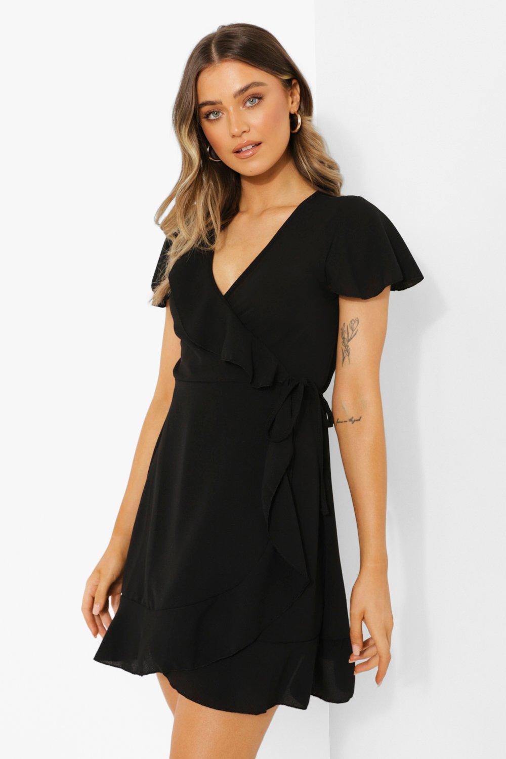 Boohoo black ruffle dress Clearance