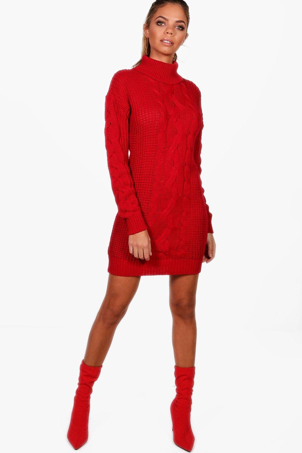 red cable knit dress