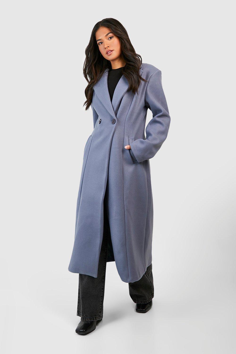 Boohoo Petite Wool Look Synched Waist Coat in Blue | Lyst UK