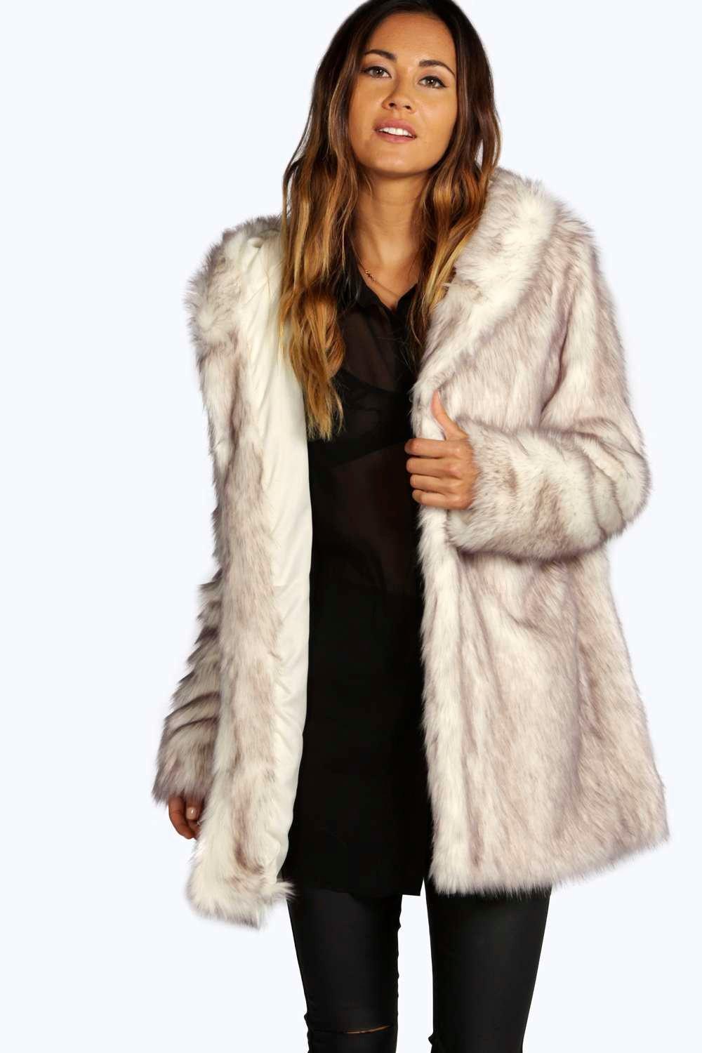 white hooded faux fur coat