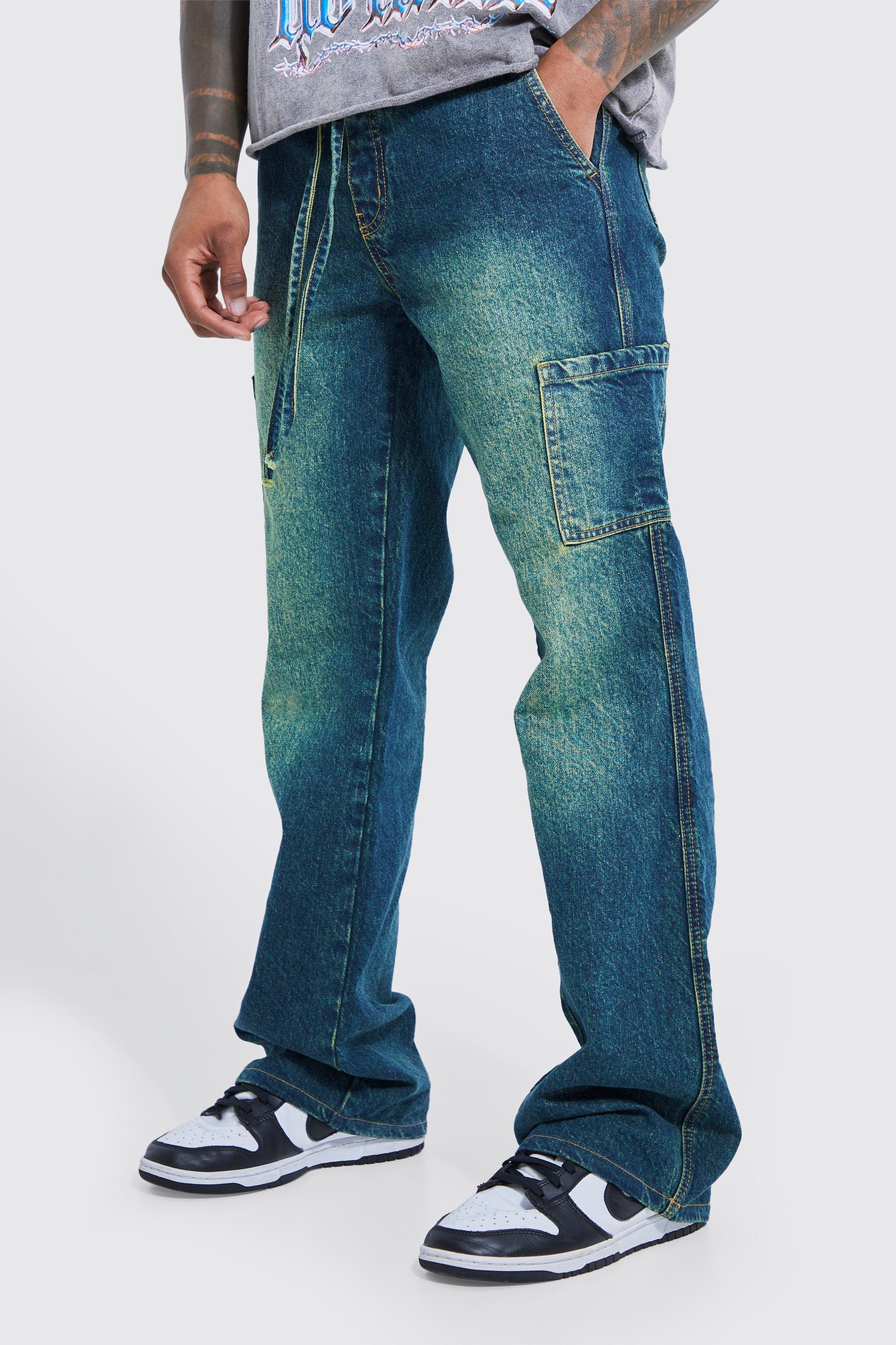 BoohooMAN Relaxed Baggy Flare Elasticated Jeans in Blue for Men Lyst