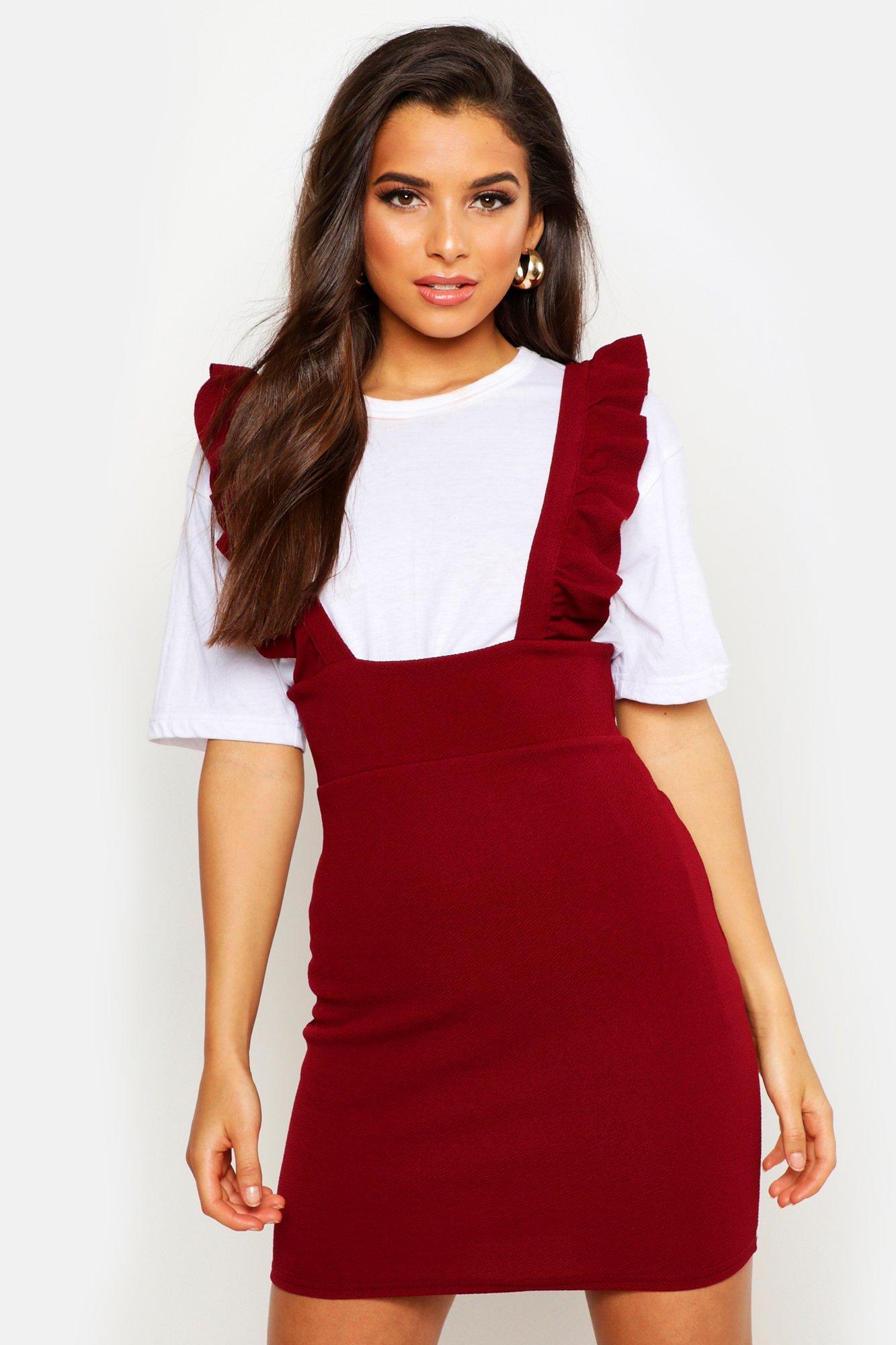 ruffle strap pinafore dress