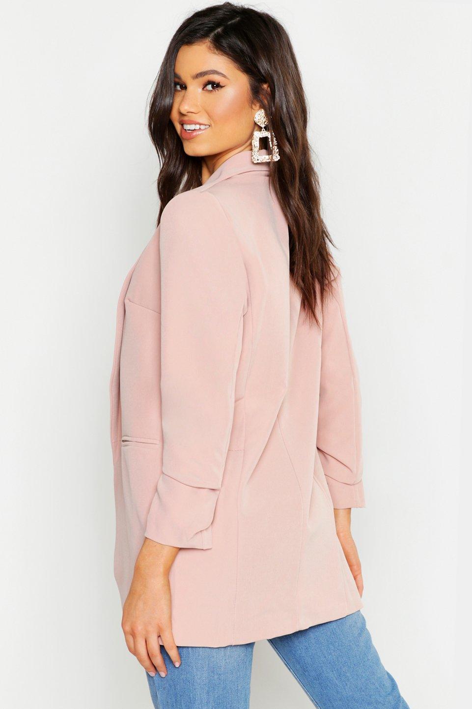 Boohoo Ruched Sleeve Blazer in Pink Lyst