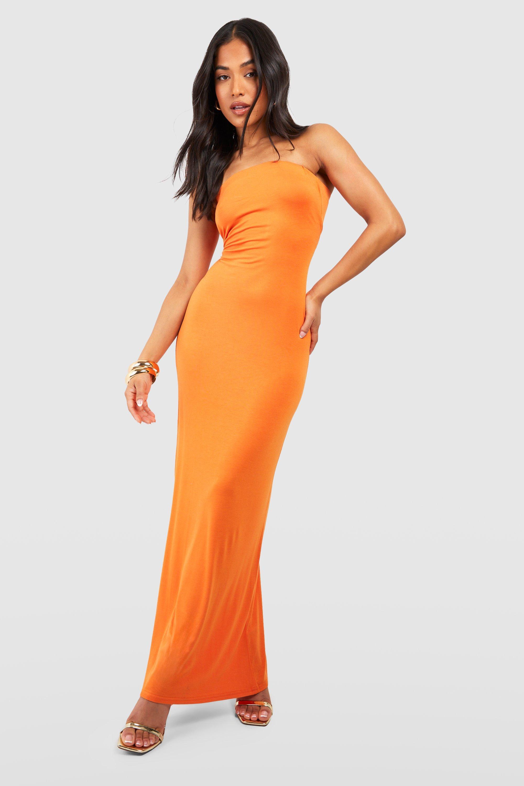Petite Jersey Bandeau Maxi Dress de Boohoo de color Naranja | Lyst