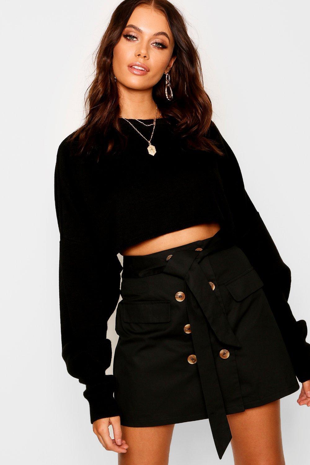 Download Boohoo High Waist Mock Horn Button Belted Mini Skirt in ...