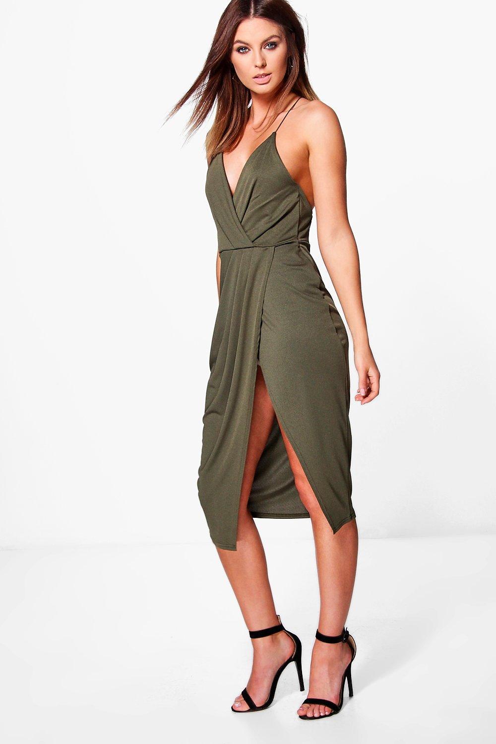 strappy wrap detail midi dress