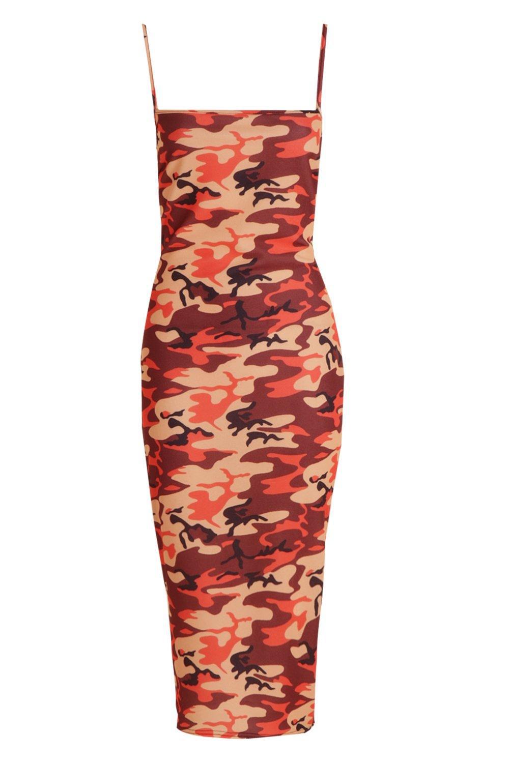 orange camo bodycon dress