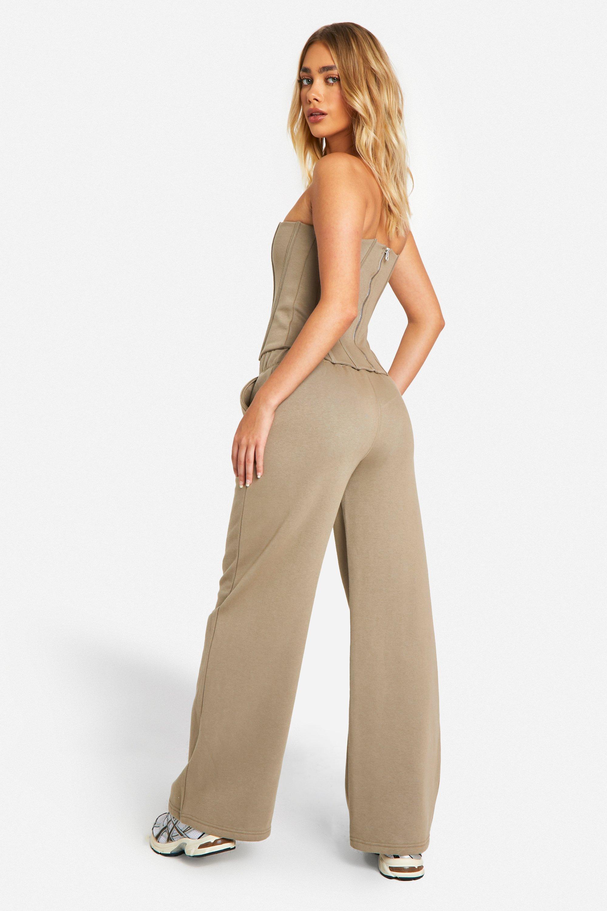 Boohoo Corset Top Piece Bomber Sweatshirt Tracksuit in Natural