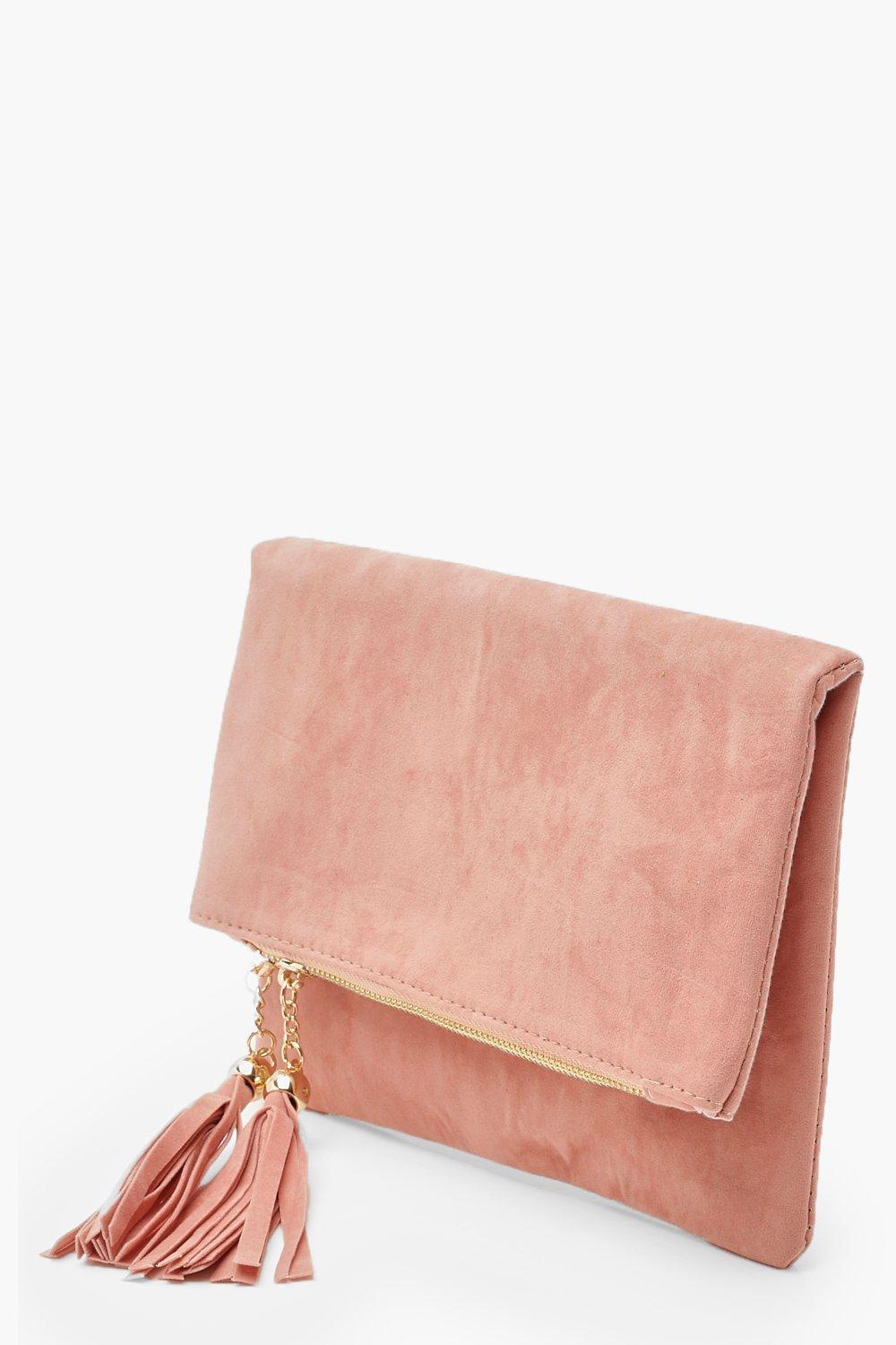 dusky pink suede clutch bag