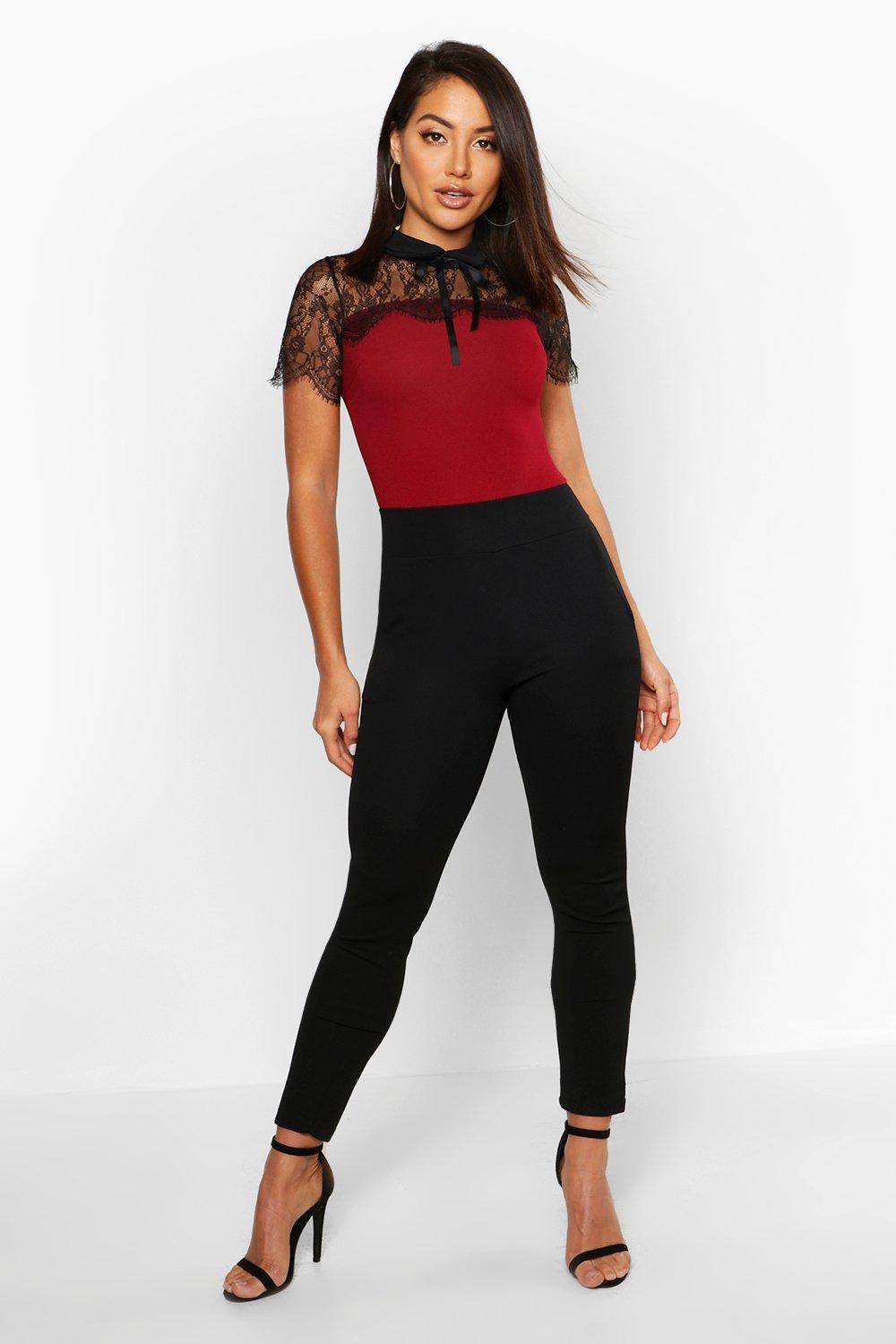 lace trim tie neck jumpsuit