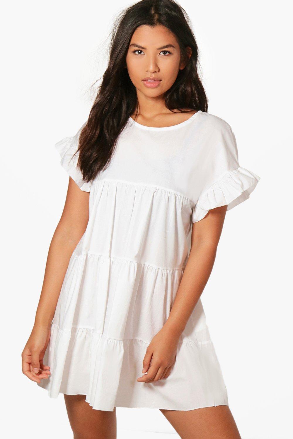 white ruffle smock dress