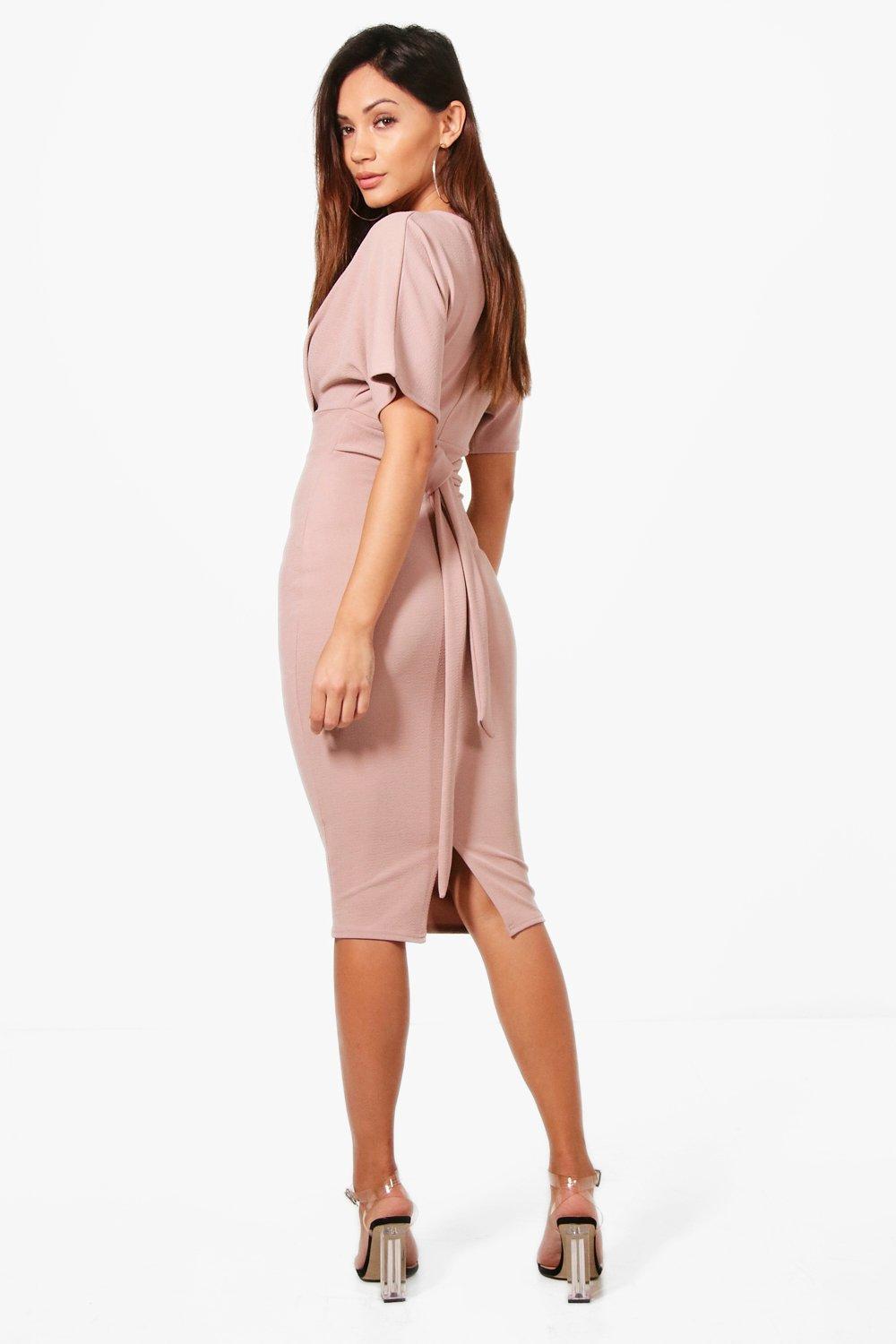 petite tie waist formal wiggle midi dress