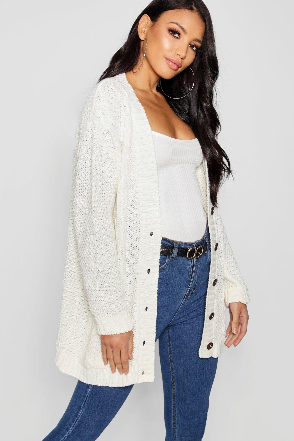Lyst - Boohoo Cable Boyfriend Button Up Cardigan