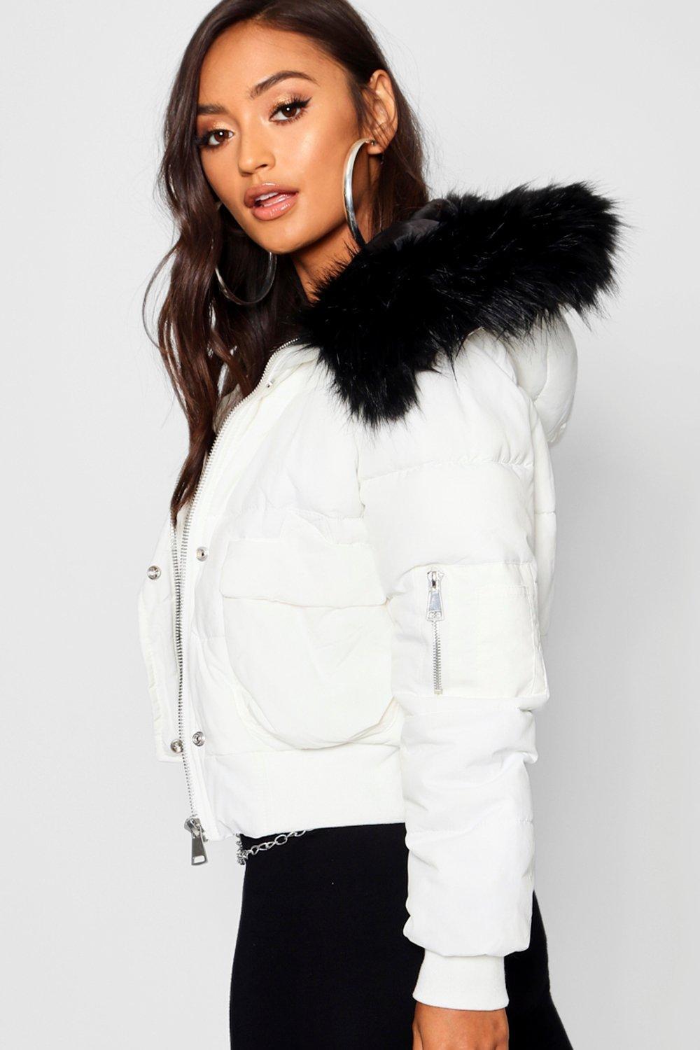 cropped coats with fur hood