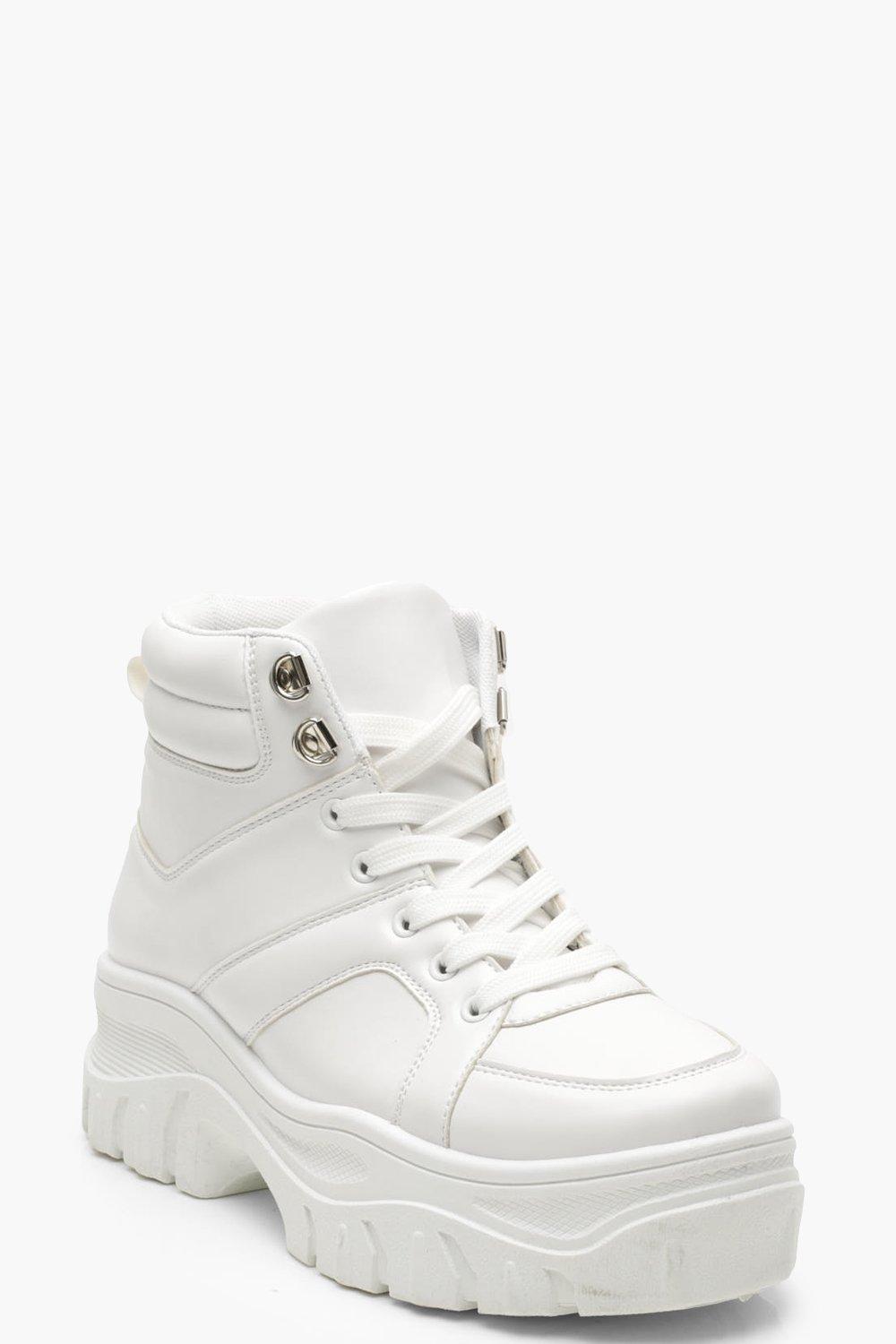 Boohoo Womens Lace Up Chunky High Top Sneakers - White - 9 - Lyst