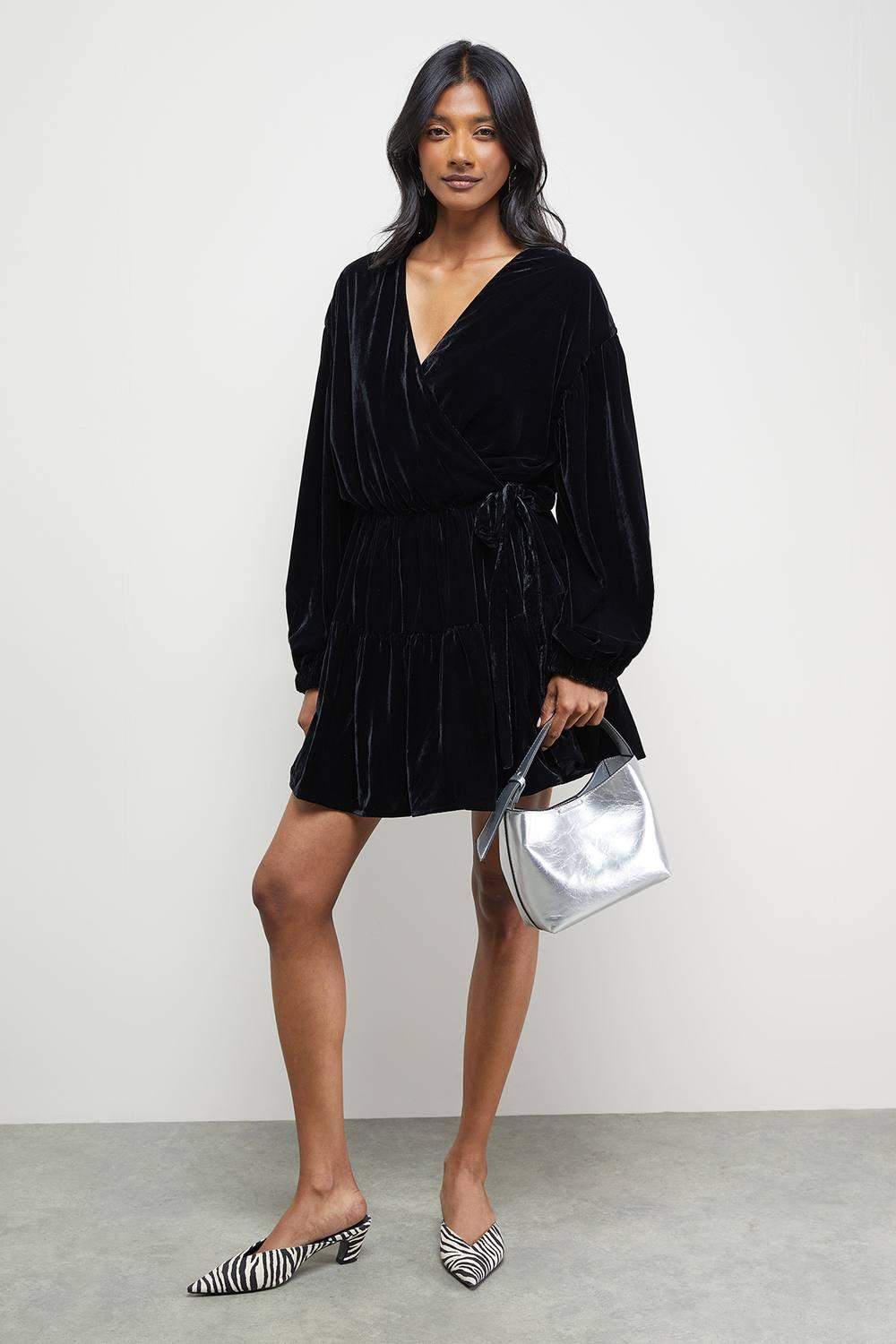 black velvet wrap mini dress boohoo Women's Plus Size Velvet Sequin Wrap Mini Dress