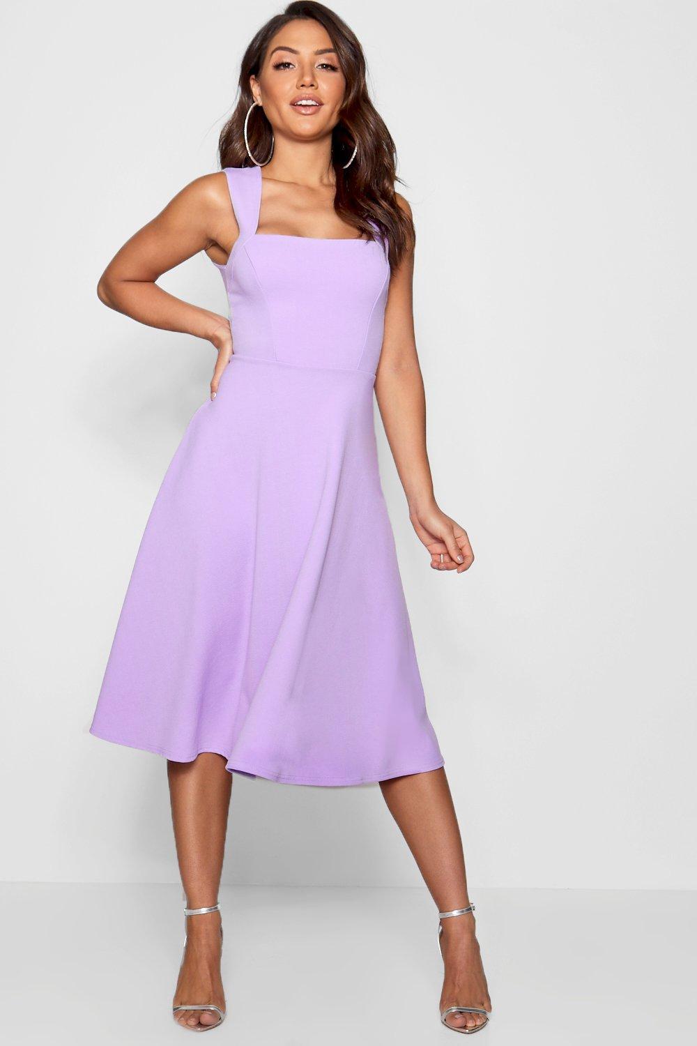 boohoo square neck midi skater dress