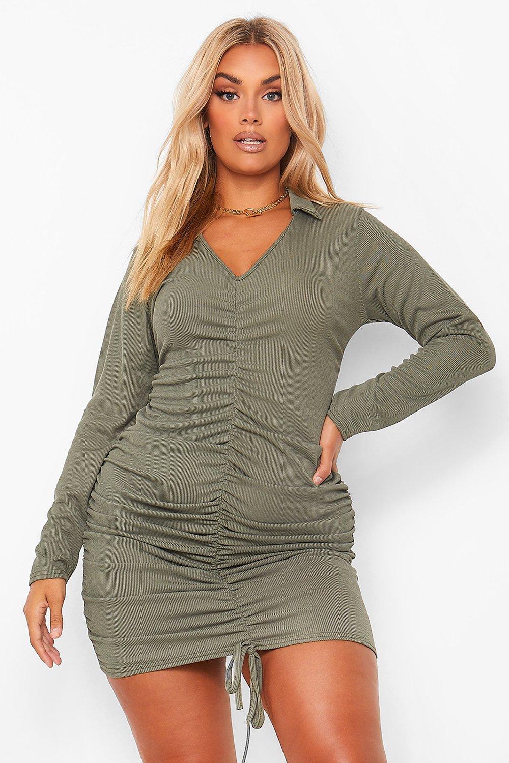 green ruched dress with collar, Off 75 