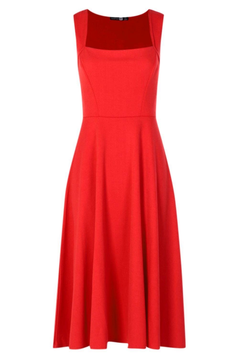 square neck midi skater dress