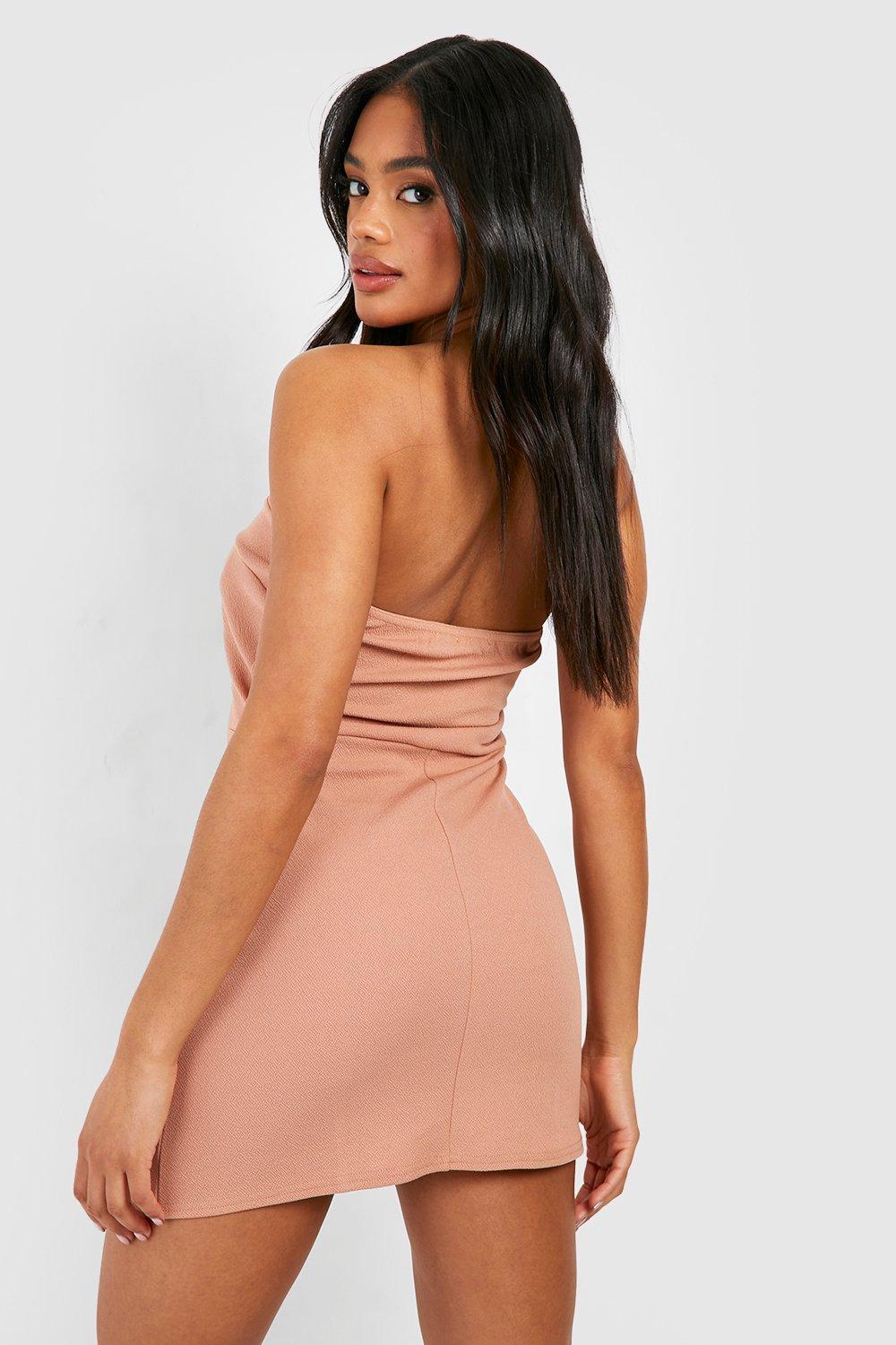 Boohoo Jersey Crepe Bandeau Button Front Mini Dress in Pink | Lyst