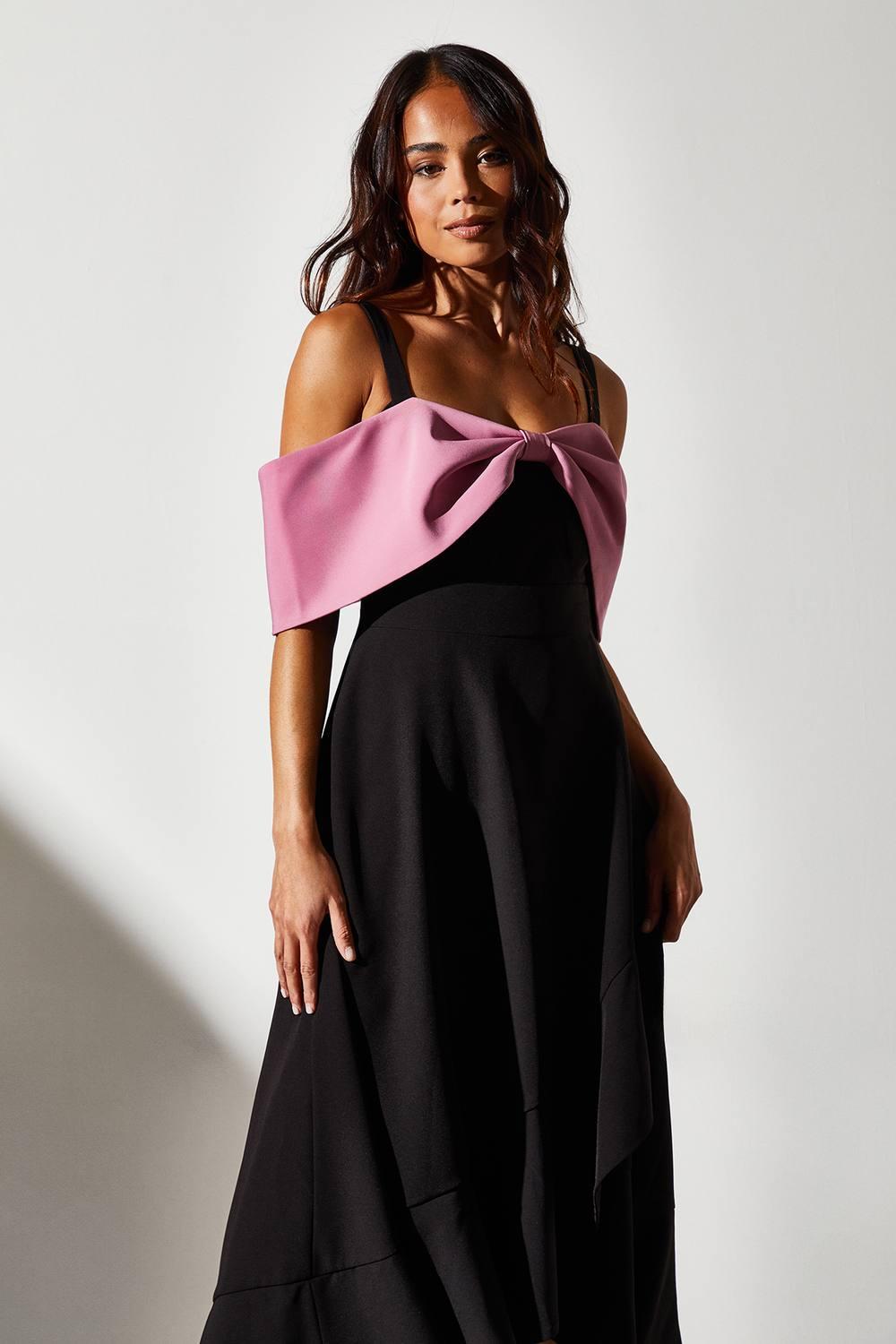 coast off the shoulder dress Women's Off Shoulder Satin Side Tie Midi Dress, Emerald